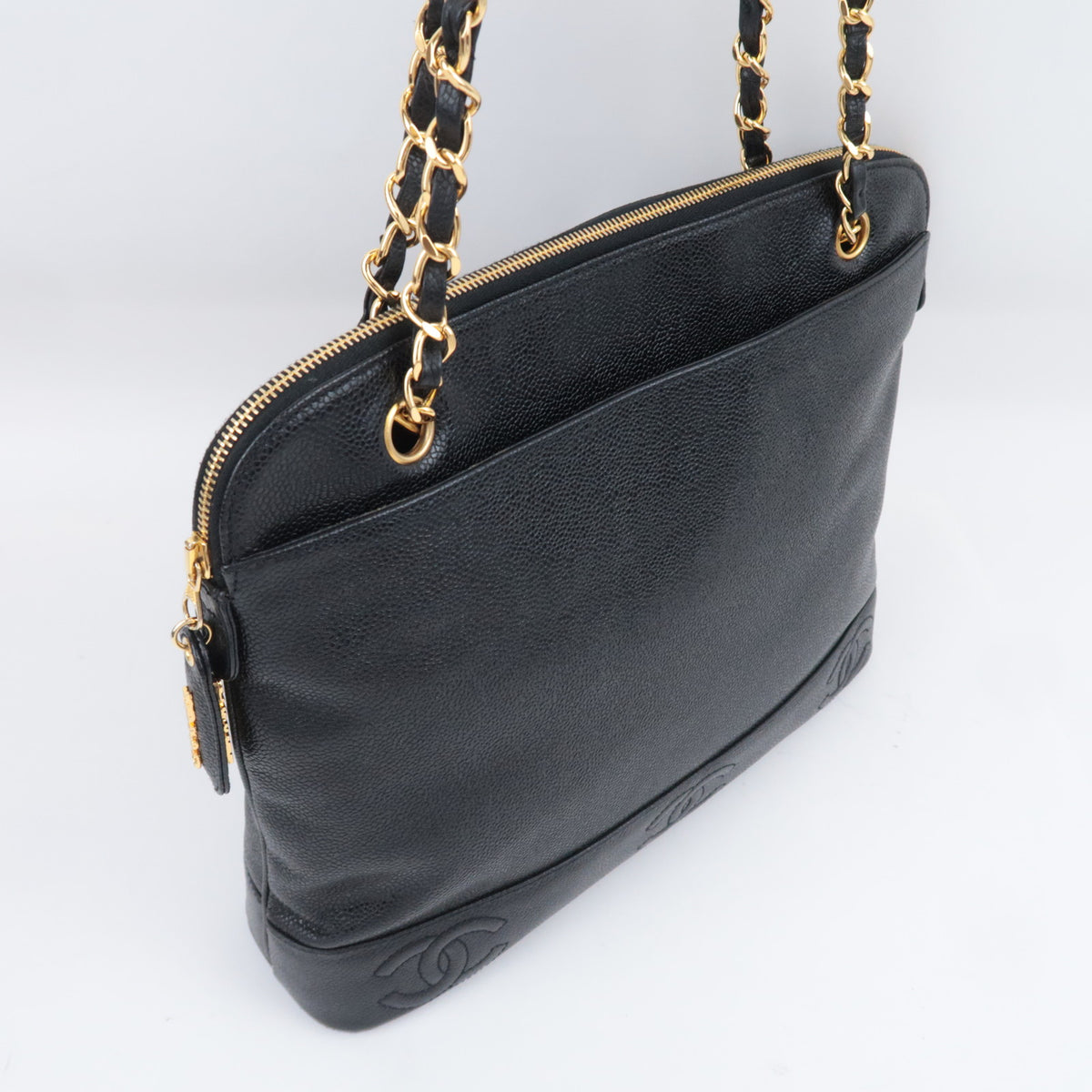 CHANEL Triple Coco Chain Tote Bag Caviarskin Black