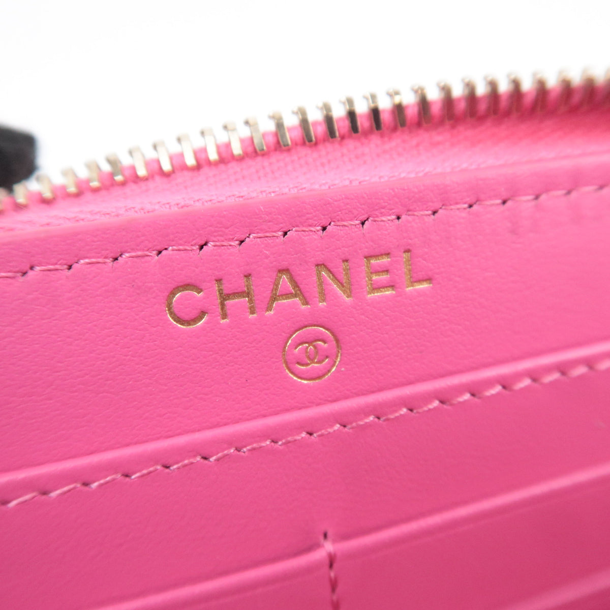 CHANEL Camellia Zip Around Leather Long Wallet