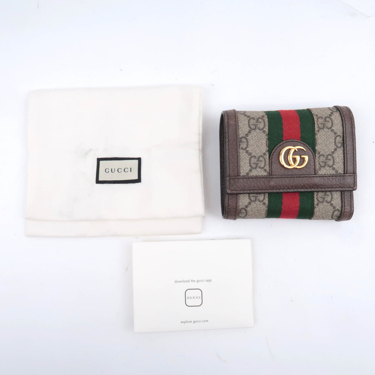 GUCCI Ophidia Sherry GG Supreme Tri-Fold Wallet 523174