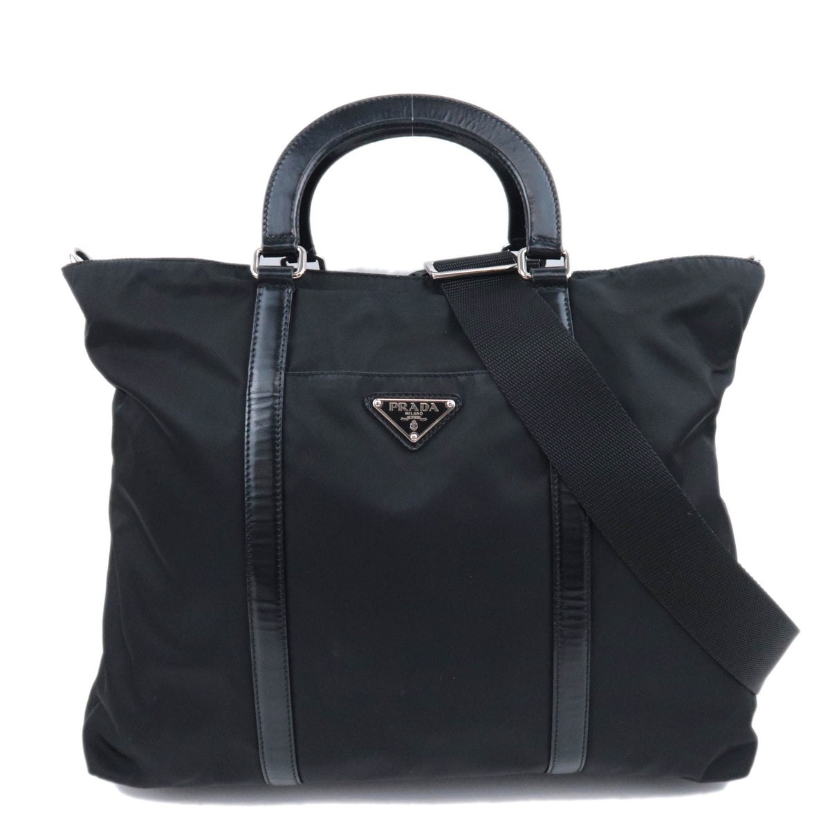 PRADA Logo 2Way Nylon Leather Handbag93654