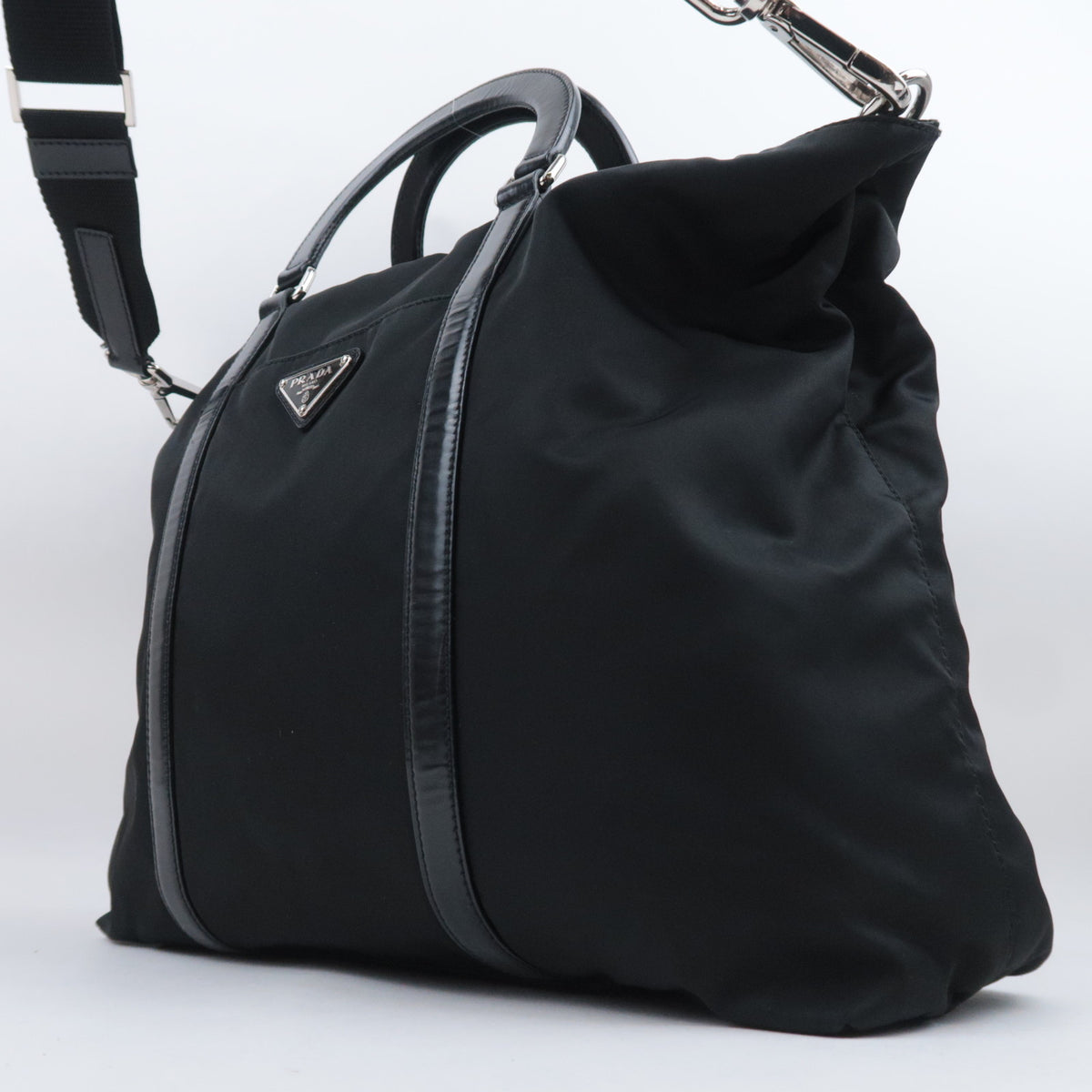 PRADA Logo 2Way Nylon Leather Handbag
