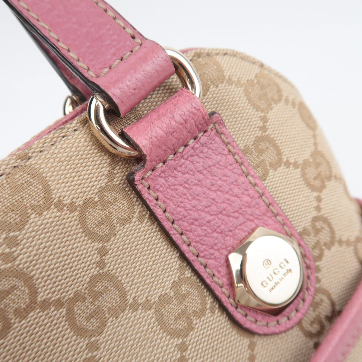 GUCCI GG Canvas Tote Bag Pink Leather Trim Shoulder Handbag 163288
