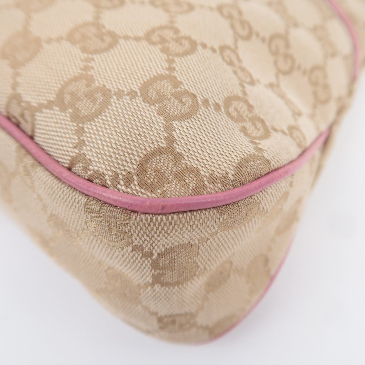 GUCCI GG Canvas Tote Bag Pink Leather Trim Shoulder Handbag 163288