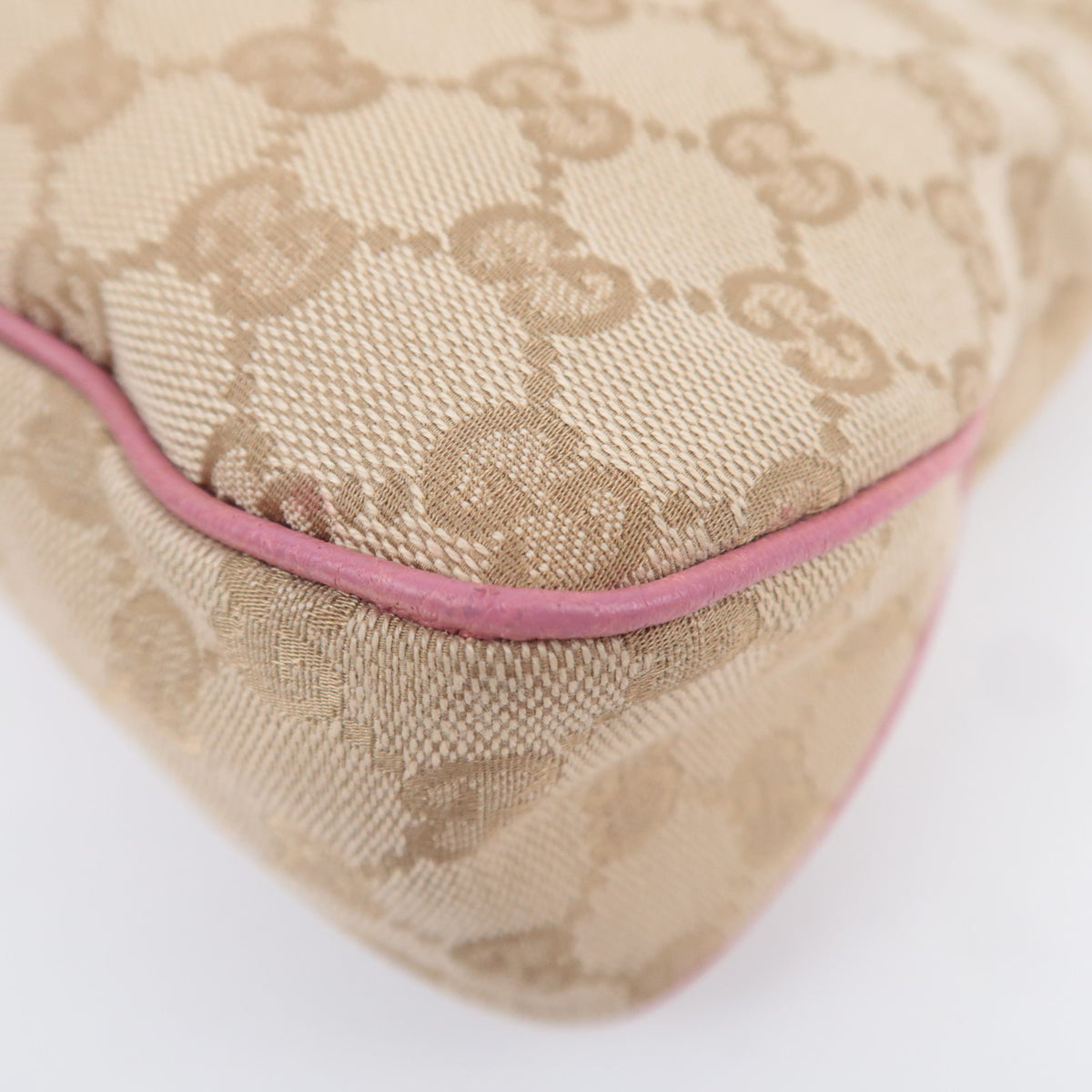 GUCCI GG Canvas Tote Bag Pink Leather Trim Shoulder Handbag 163288