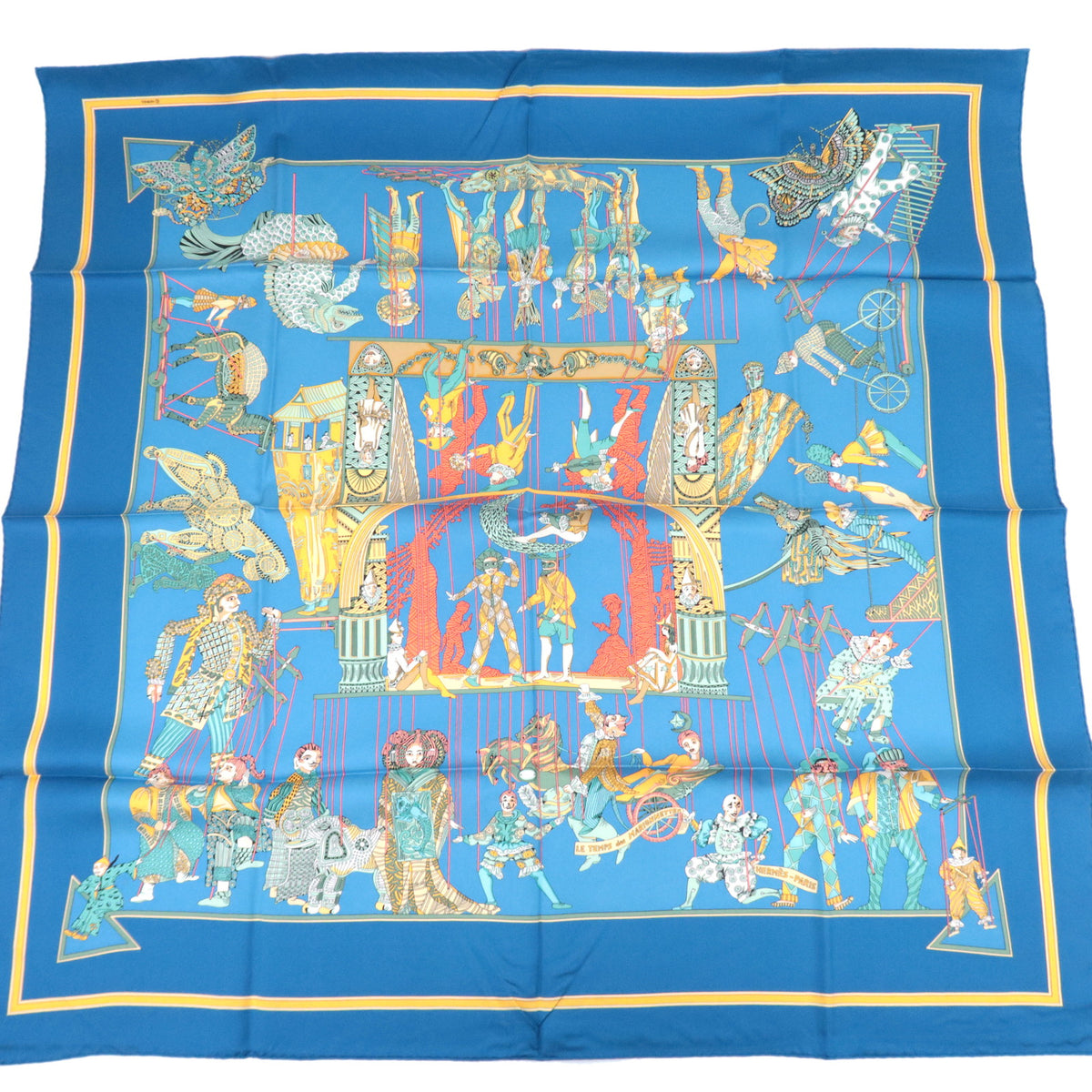 HERMES Carre 90 Scarf LE TEMPS des MARIONNETTES 100% Silk Blue *Paper case93790