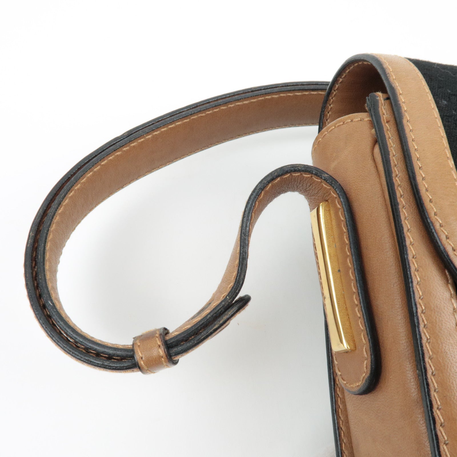 GUCCI Old Gucci Micro GG Canvas leren schoudertas zwartbruin 