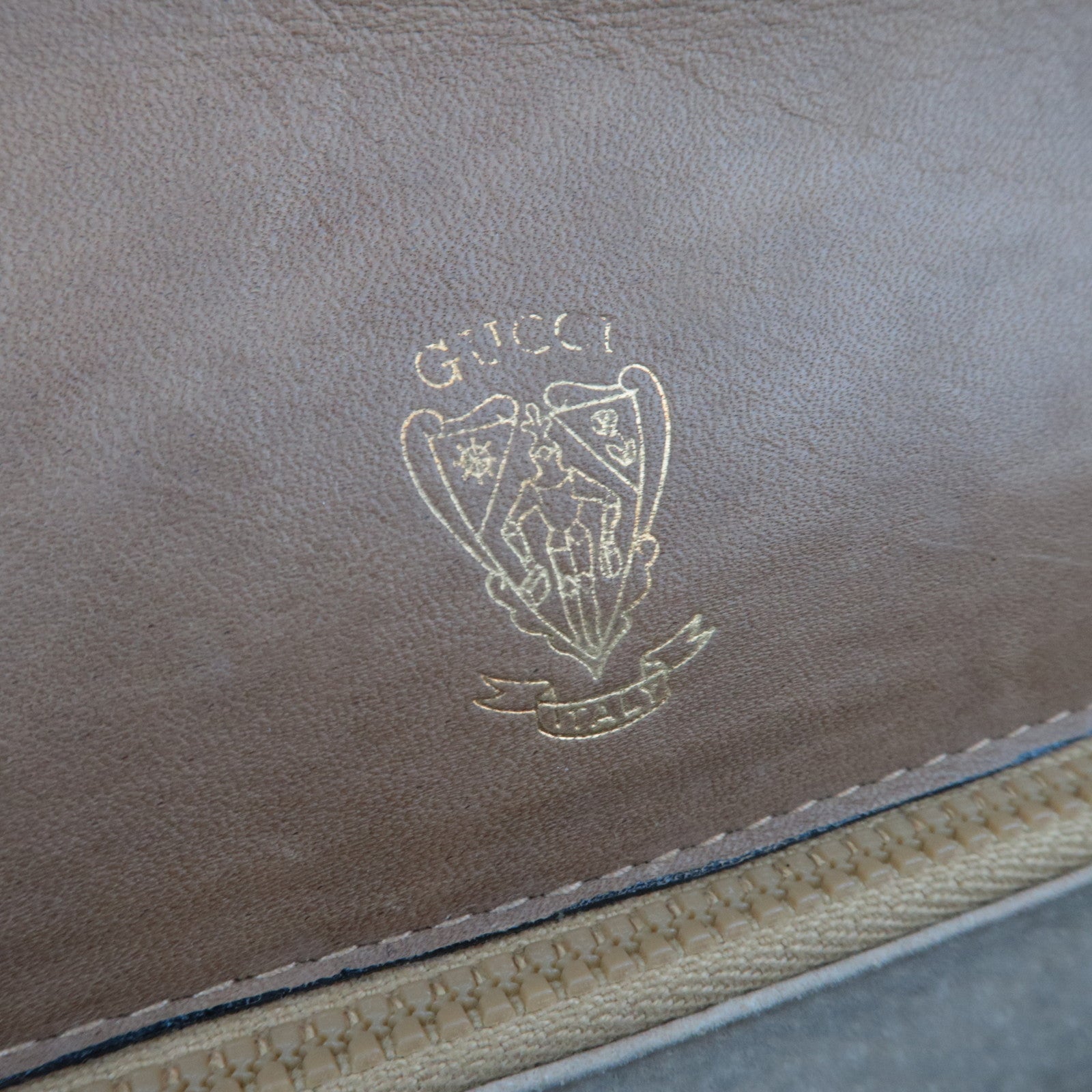 GUCCI Old Gucci Micro GG Canvas leren schoudertas zwartbruin 