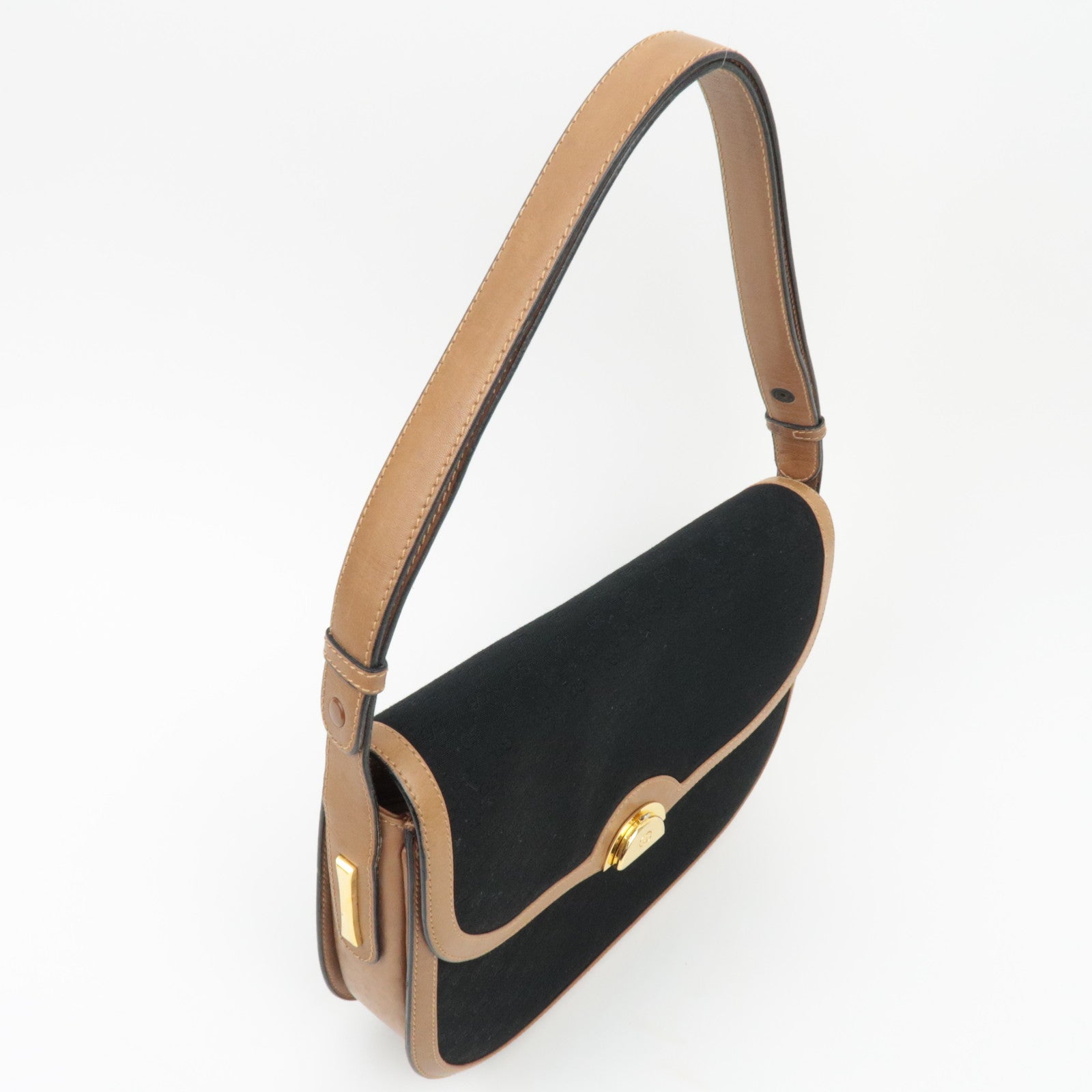 GUCCI Old Gucci Micro GG Canvas leren schoudertas zwartbruin 