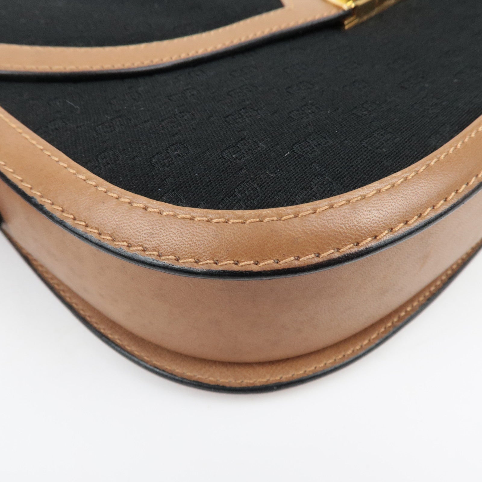 GUCCI Old Gucci Micro GG Canvas leren schoudertas zwartbruin 