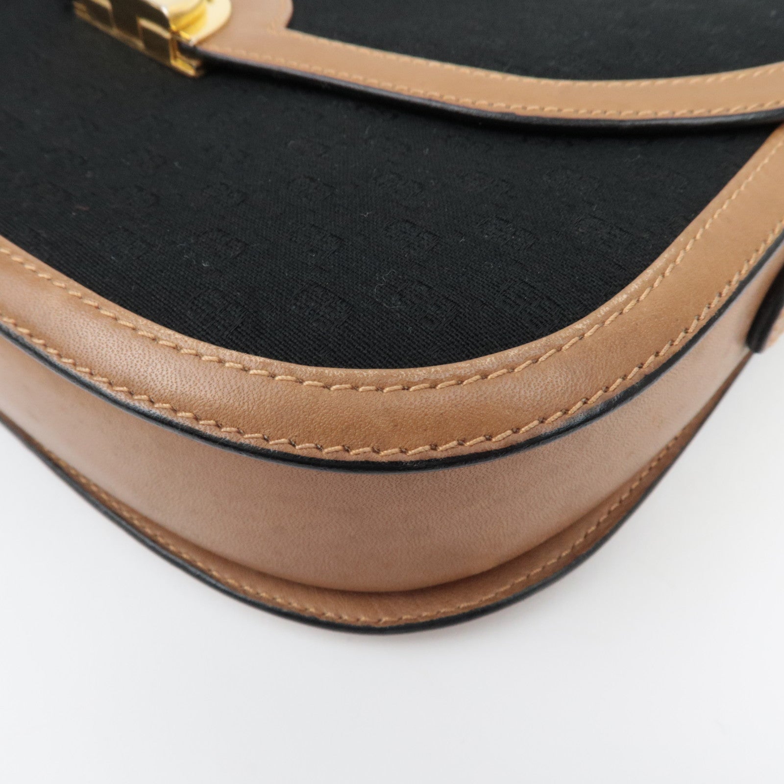 GUCCI Old Gucci Micro GG Canvas leren schoudertas zwartbruin 