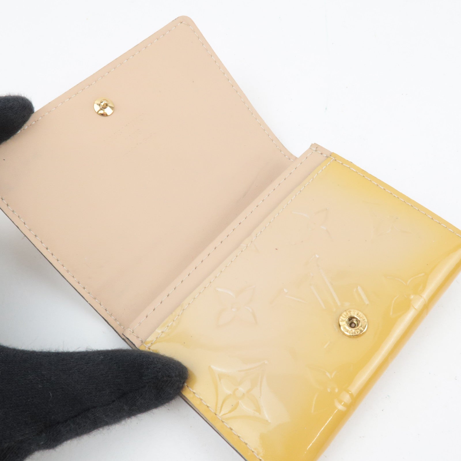 Louis Vuitton Monogram Vernis Envelope Carte De Visite Card Case Beige CA4134 *Box