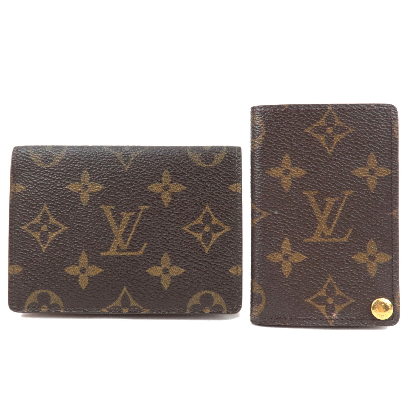 Louis Vuitton Set of 2 Monogram Porte 2 Carte Vertical M60533 & Porte Carte Credit Pression Card Case M60937