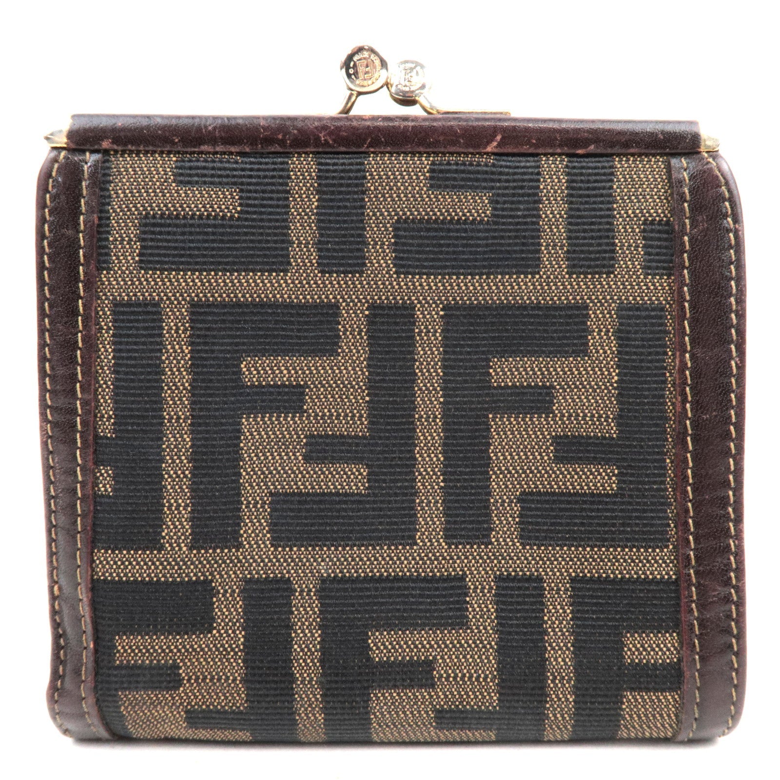 FENDI Zucca Bifold Wallet Canvas Leather Brown Black 30782