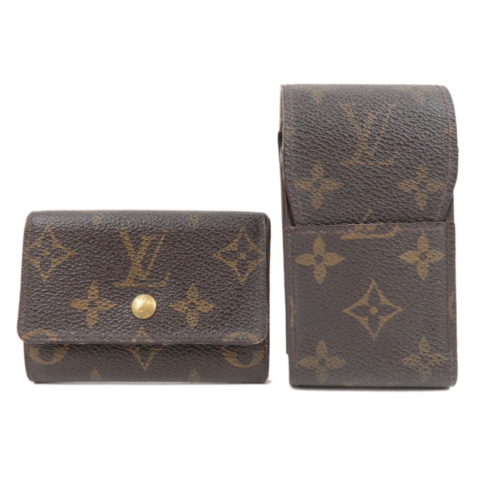 Louis Vuitton Set of 2 Monogram Porte Monnaie Plat Wallet M61930 & Etui Cigarettes Cigarette Case M6302453952