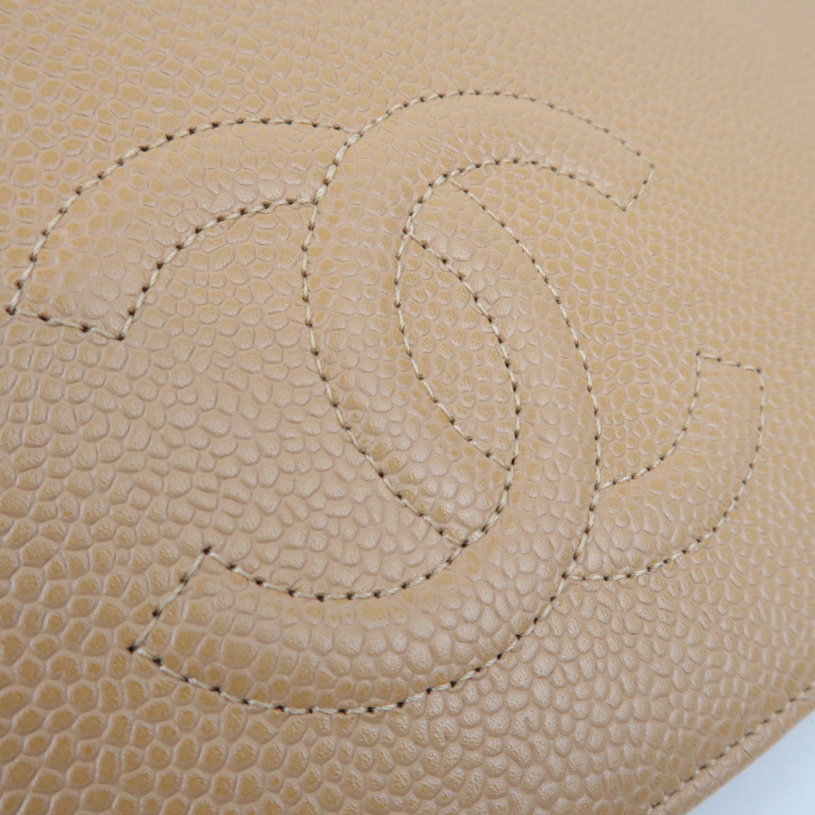 CHANEL Coco Mark Caviar Skin Long Wallet Beige