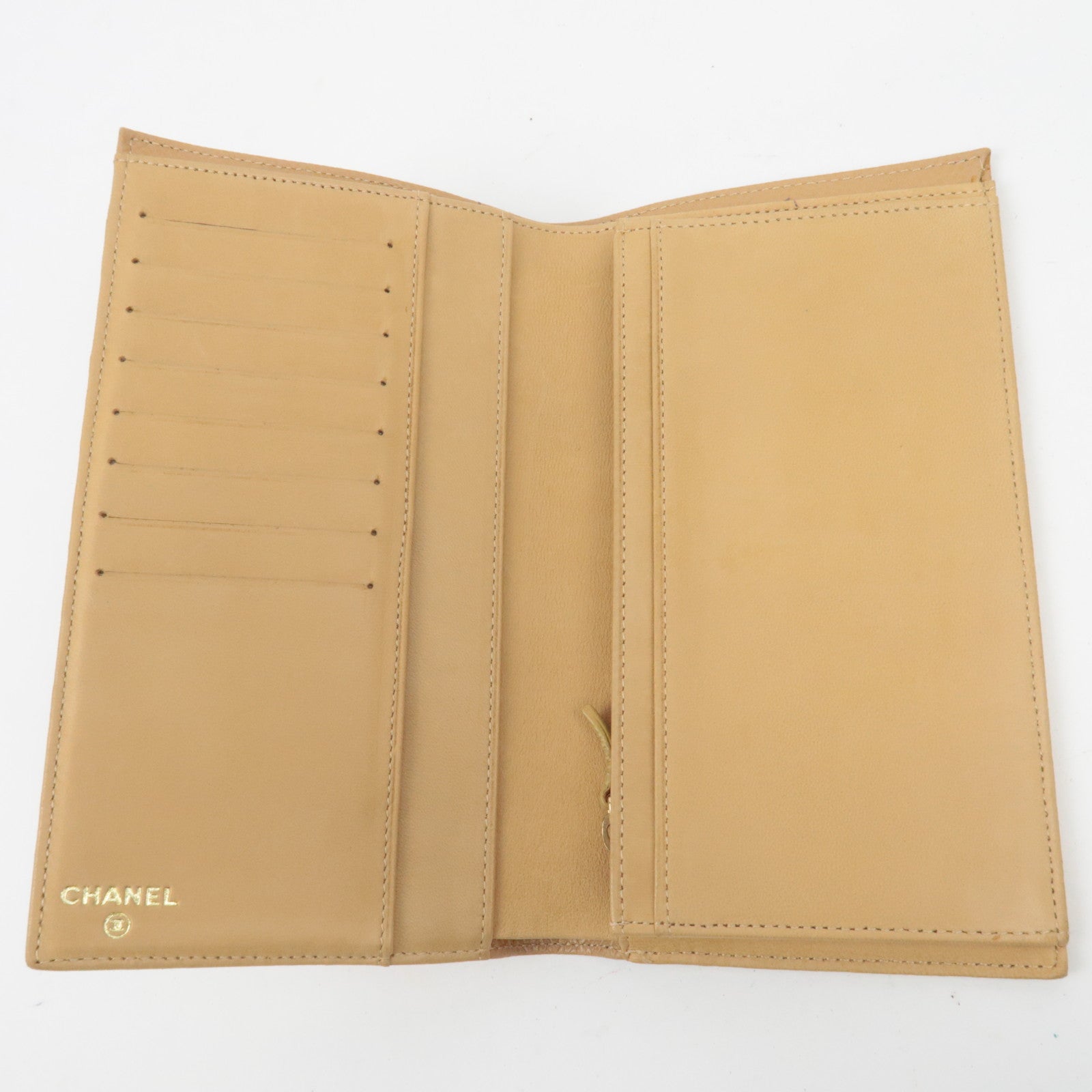 CHANEL Coco Mark Caviar Skin Long Wallet Beige