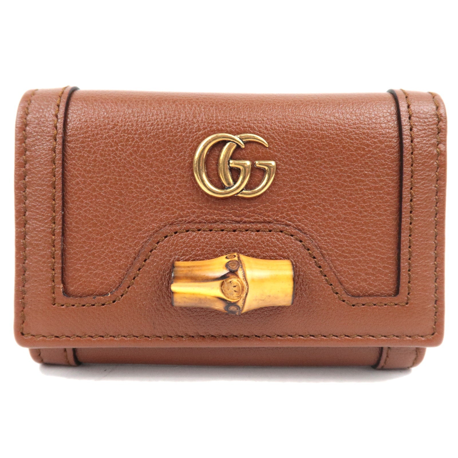 GUCCI Bamboo Diana leren drievoudige portemonnee bruin *Doos, stofzak 