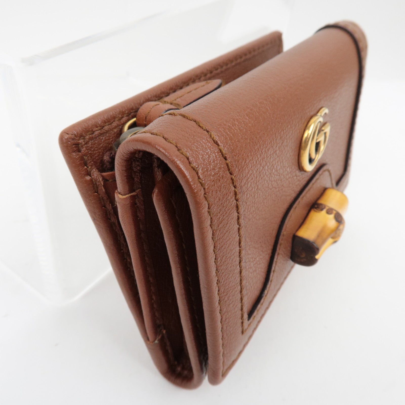 GUCCI Bamboo Diana leren drievoudige portemonnee bruin *Doos, stofzak 