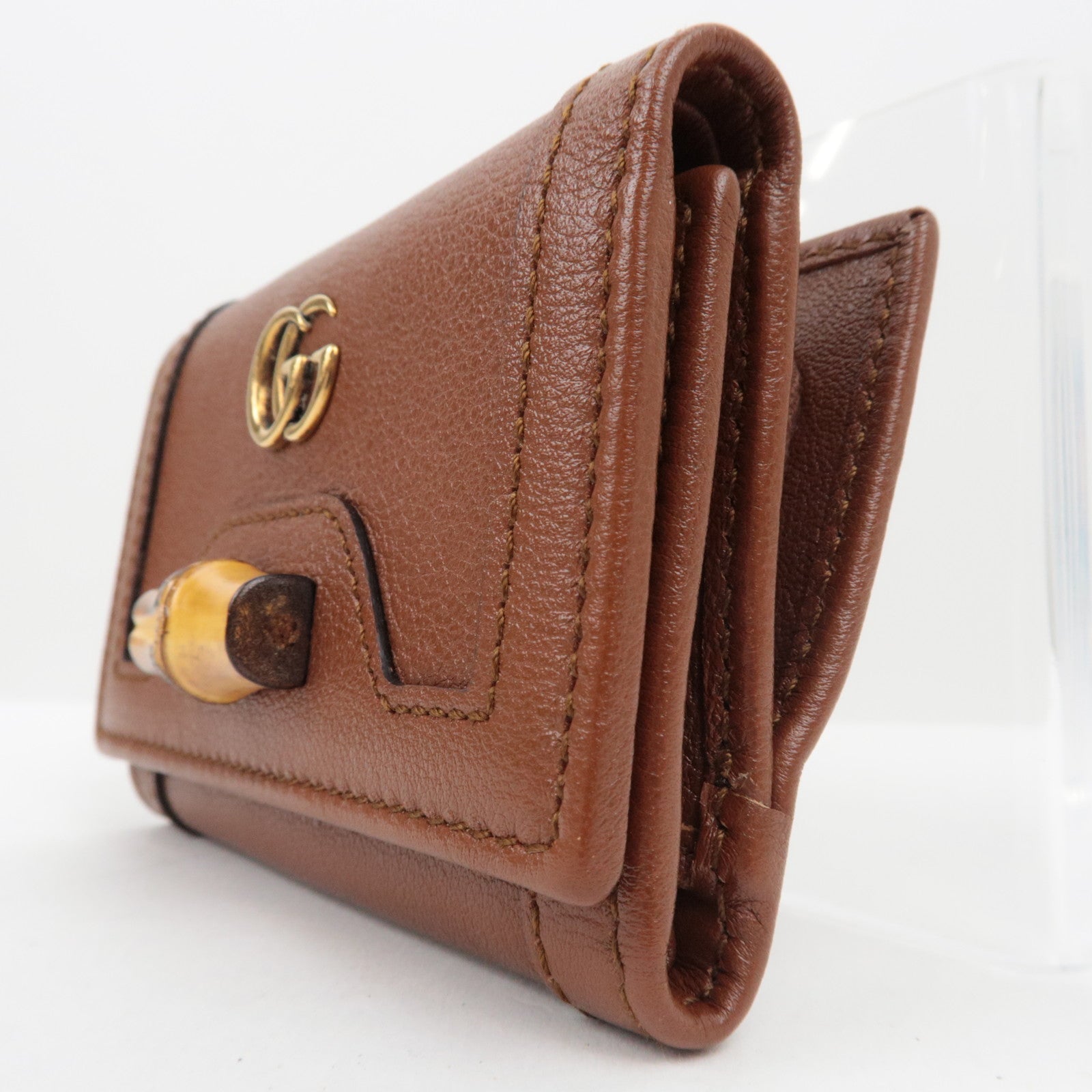 GUCCI Bamboo Diana leren drievoudige portemonnee bruin *Doos, stofzak 