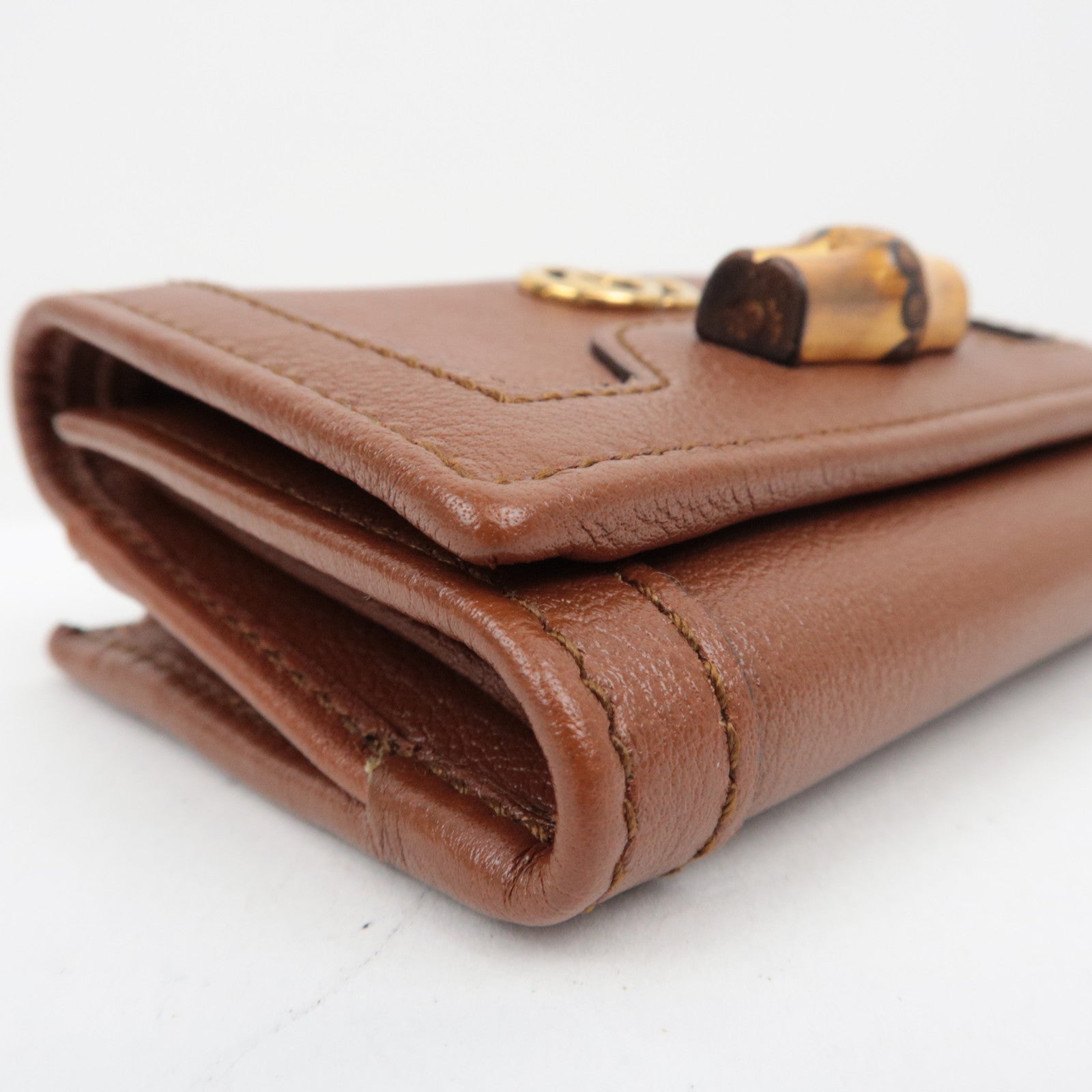 GUCCI Bamboo Diana leren drievoudige portemonnee bruin *Doos, stofzak 