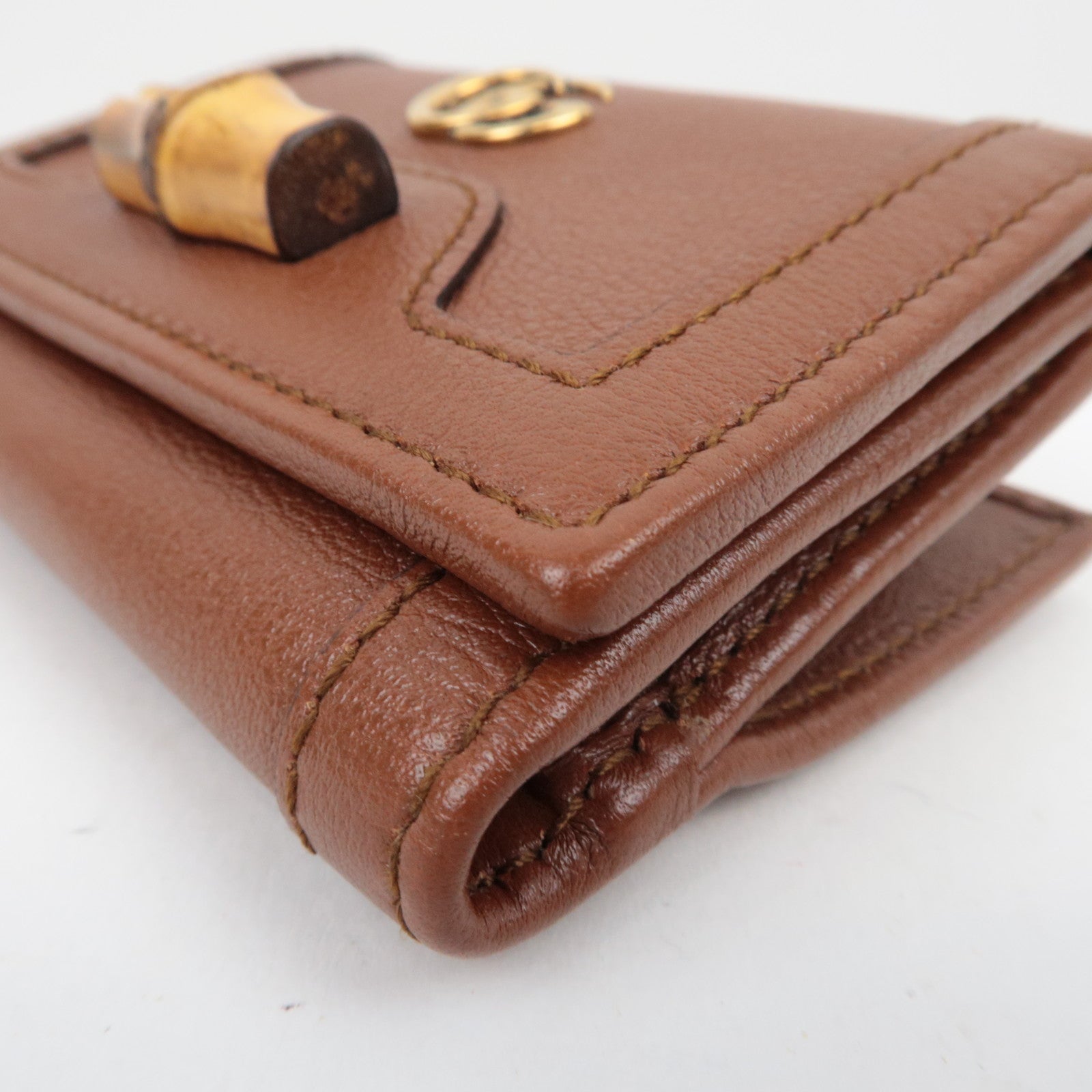 GUCCI Bamboo Diana leren drievoudige portemonnee bruin *Doos, stofzak 