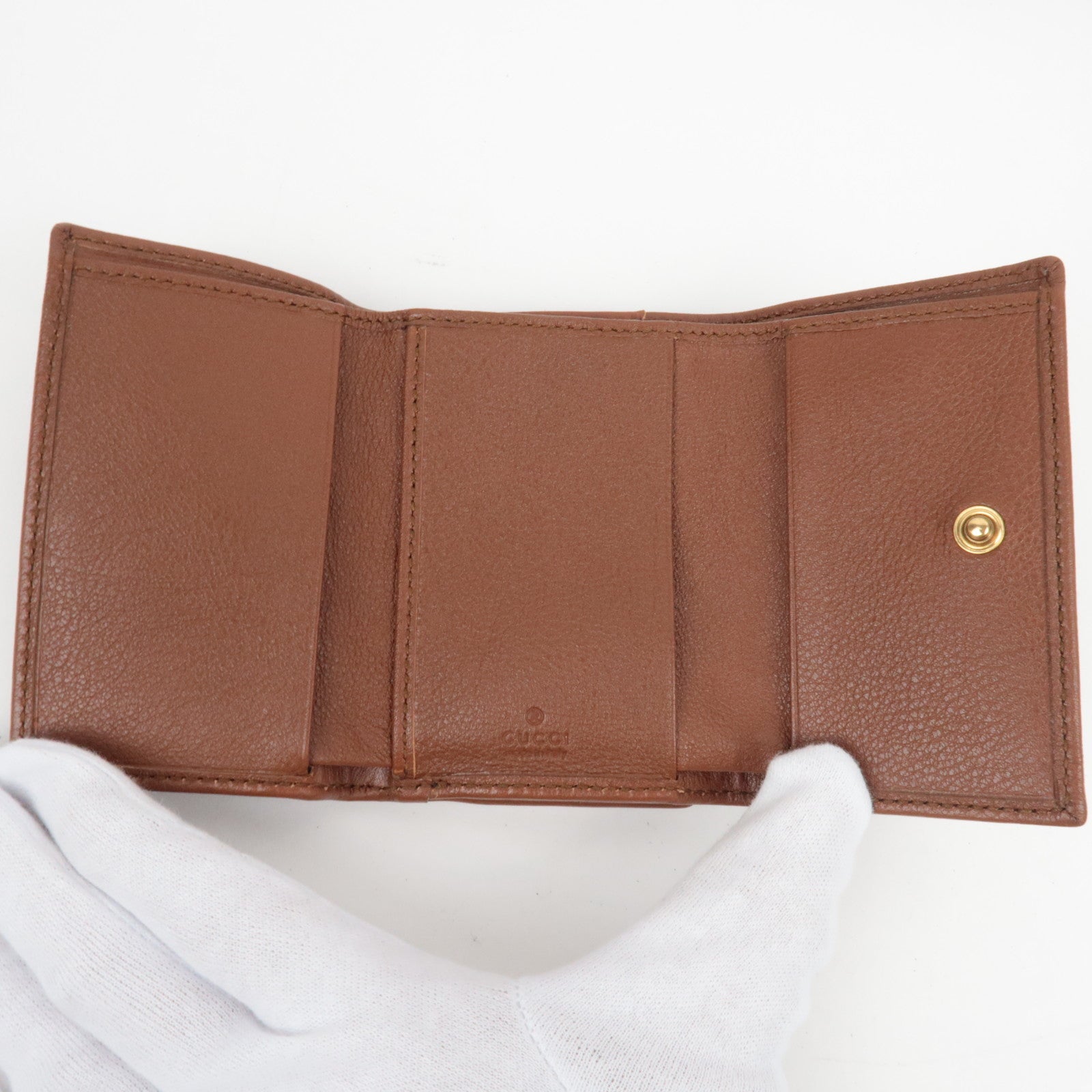 GUCCI Bamboo Diana leren drievoudige portemonnee bruin *Doos, stofzak 