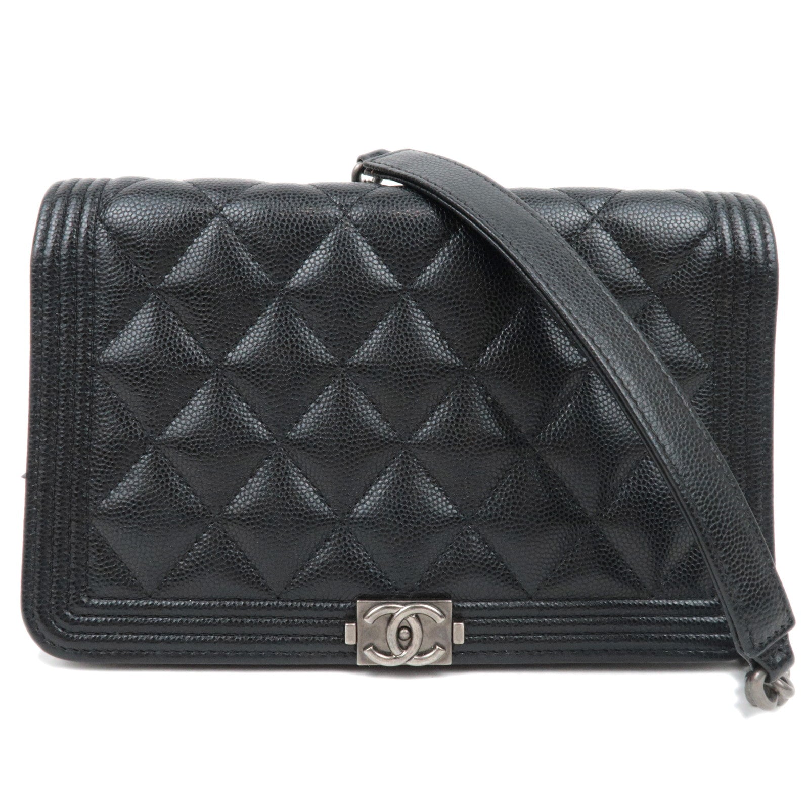 CHANEL Boy Chanel Matelasse Caviar SKin Chain Wallet Black AP1117 *Dust bag