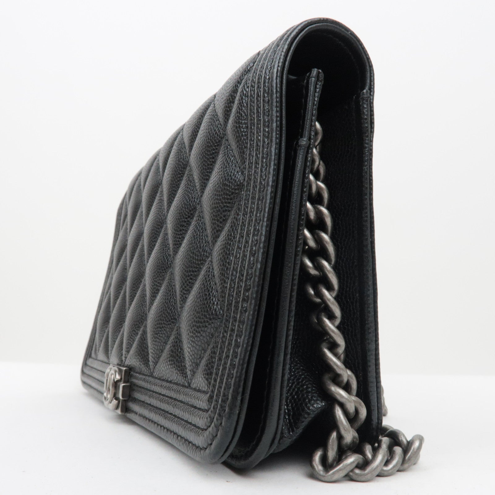 CHANEL Boy Chanel Matelasse Caviar SKin Chain Wallet Black AP1117 *Dust bag