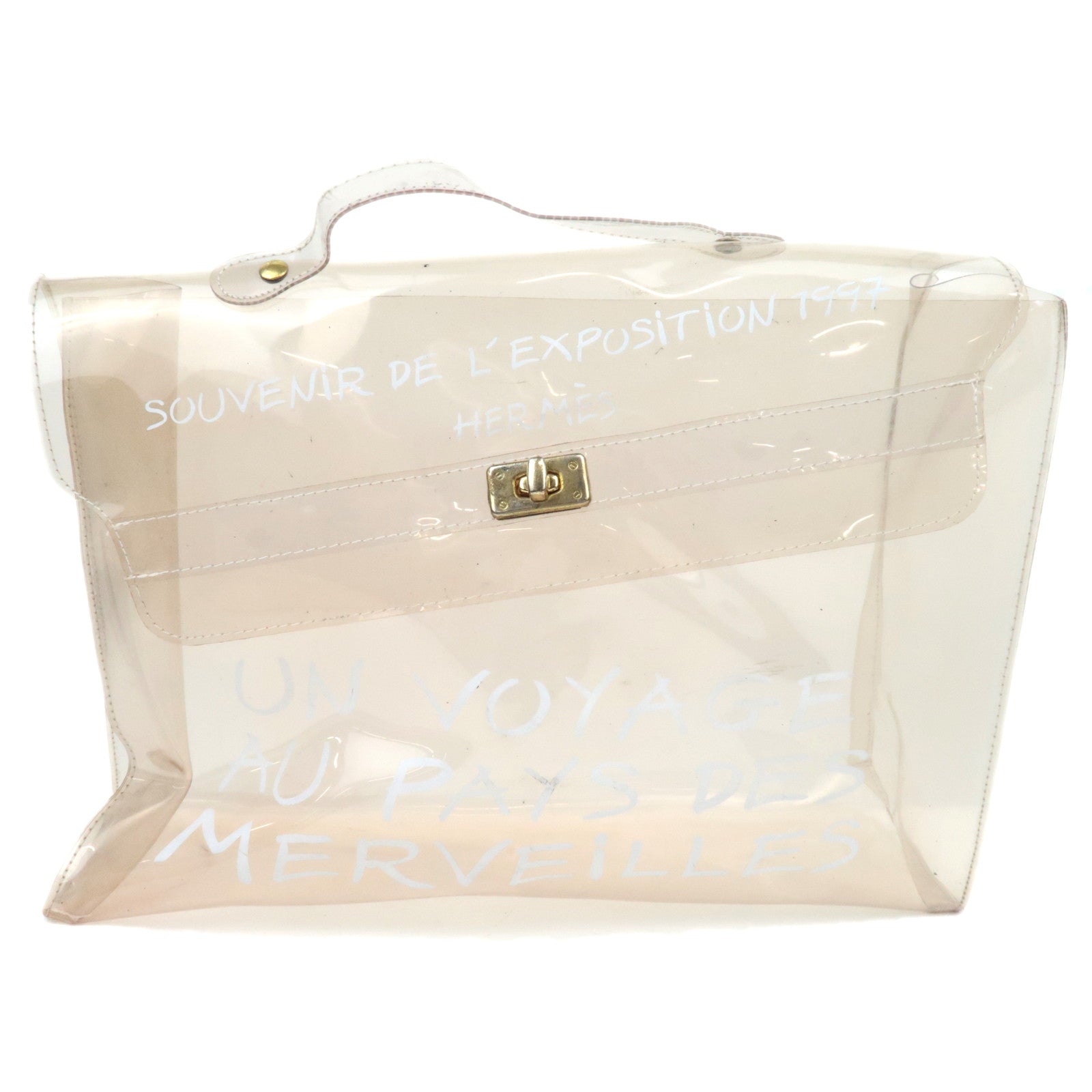HERMES Vinyl Kelly handtas met doorzichtige gouden hardware 