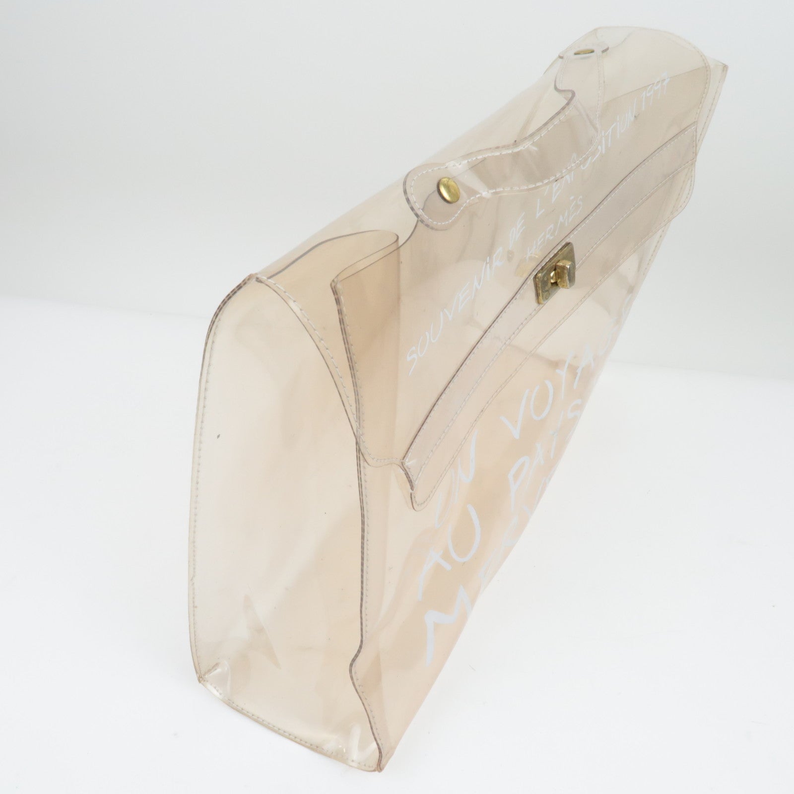 HERMES Vinyl Kelly handtas met doorzichtige gouden hardware 