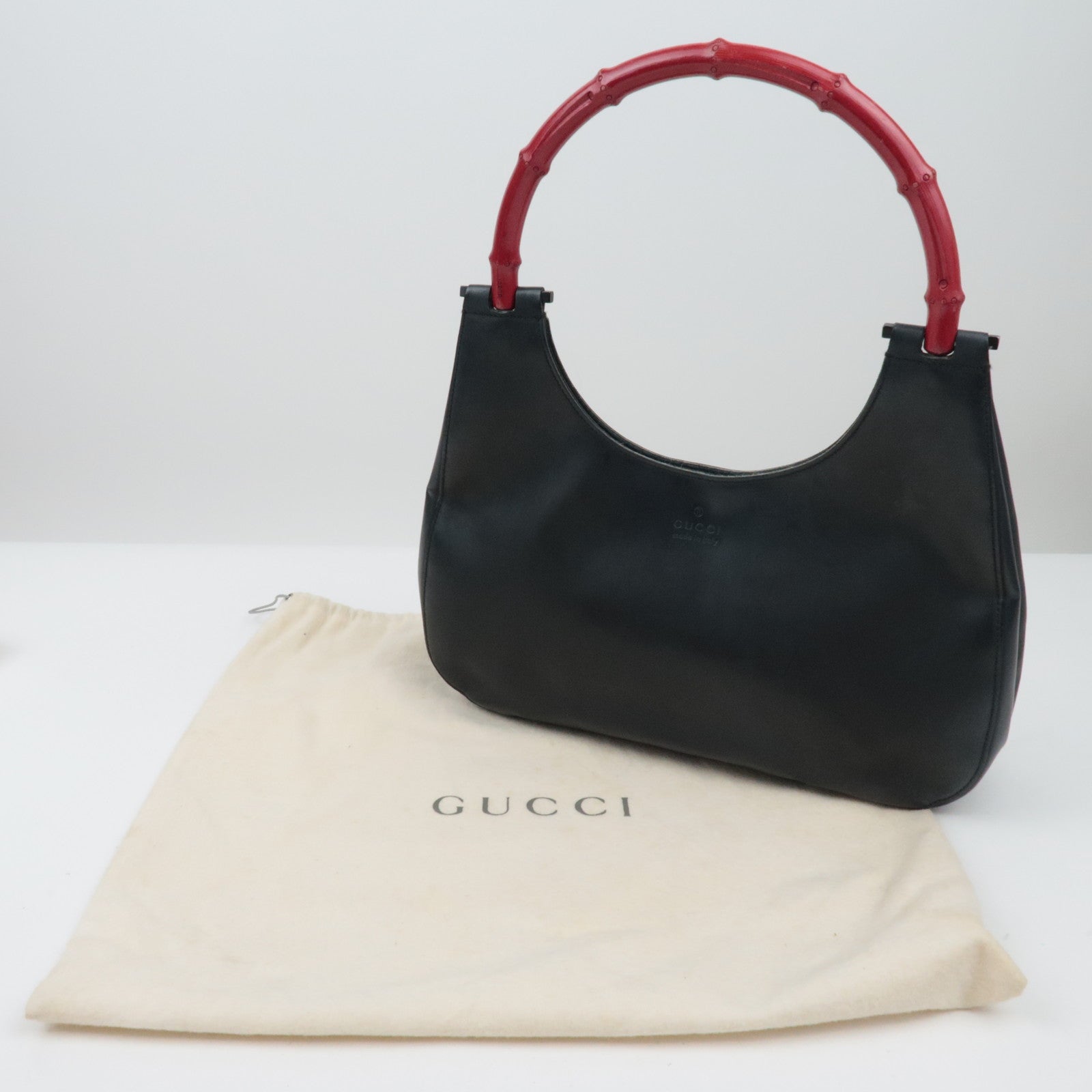 GUCCI Bamboe Schoudertas Zwart Rood 001-3739/002058 *Stofzak 