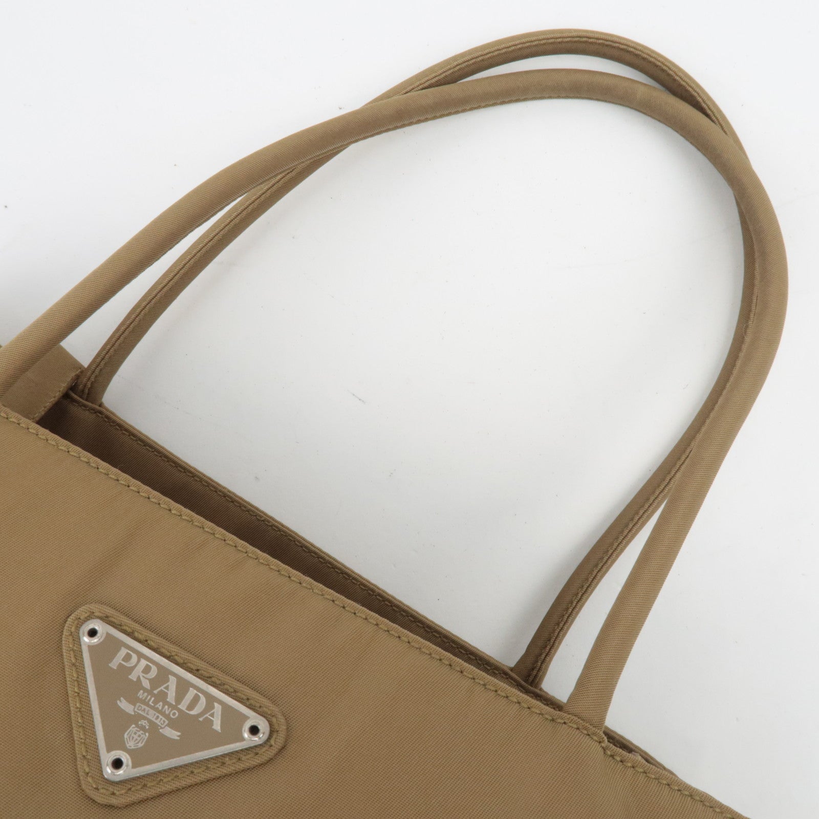 PRADA Logo Nylon Tote Bag Khaki Beige