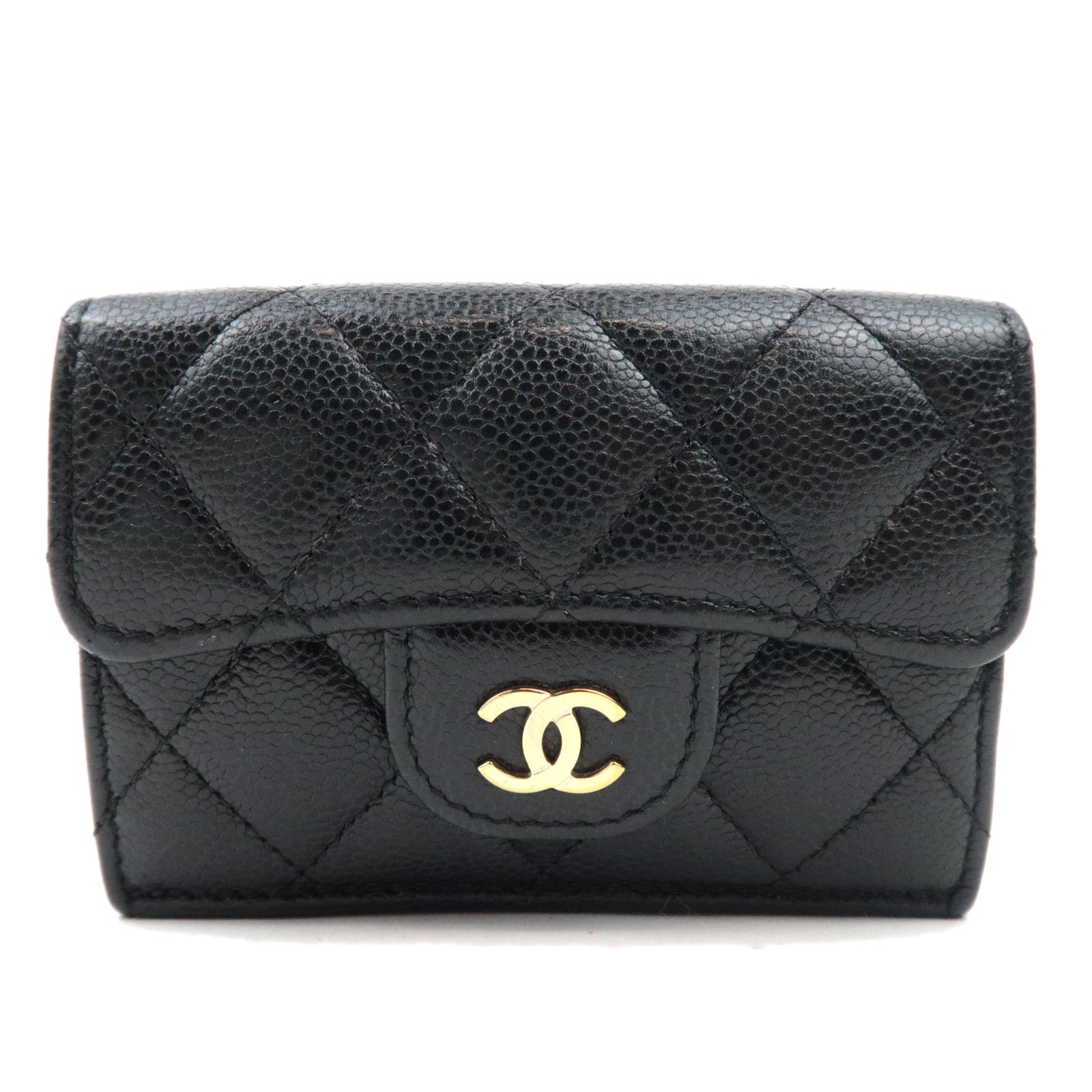 CHANEL Caviarskin Trifold Wallet Kleine Flap Portemonnee Zwart E1X0XT95 