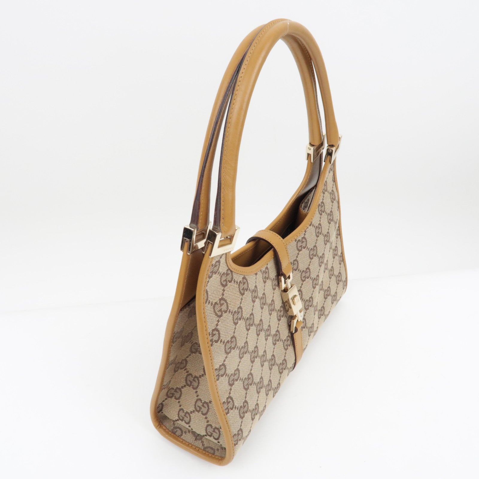 GUCCI Jackie GG Canvas leren handtas beige 002.1068 *Stofzak 