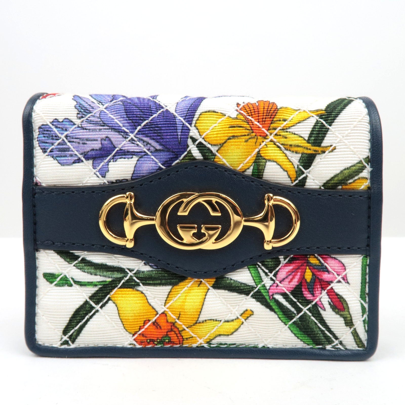 GUCCI Flora Bi Fold Compact Wallet Navy White 536353 *Doos, stofzak 