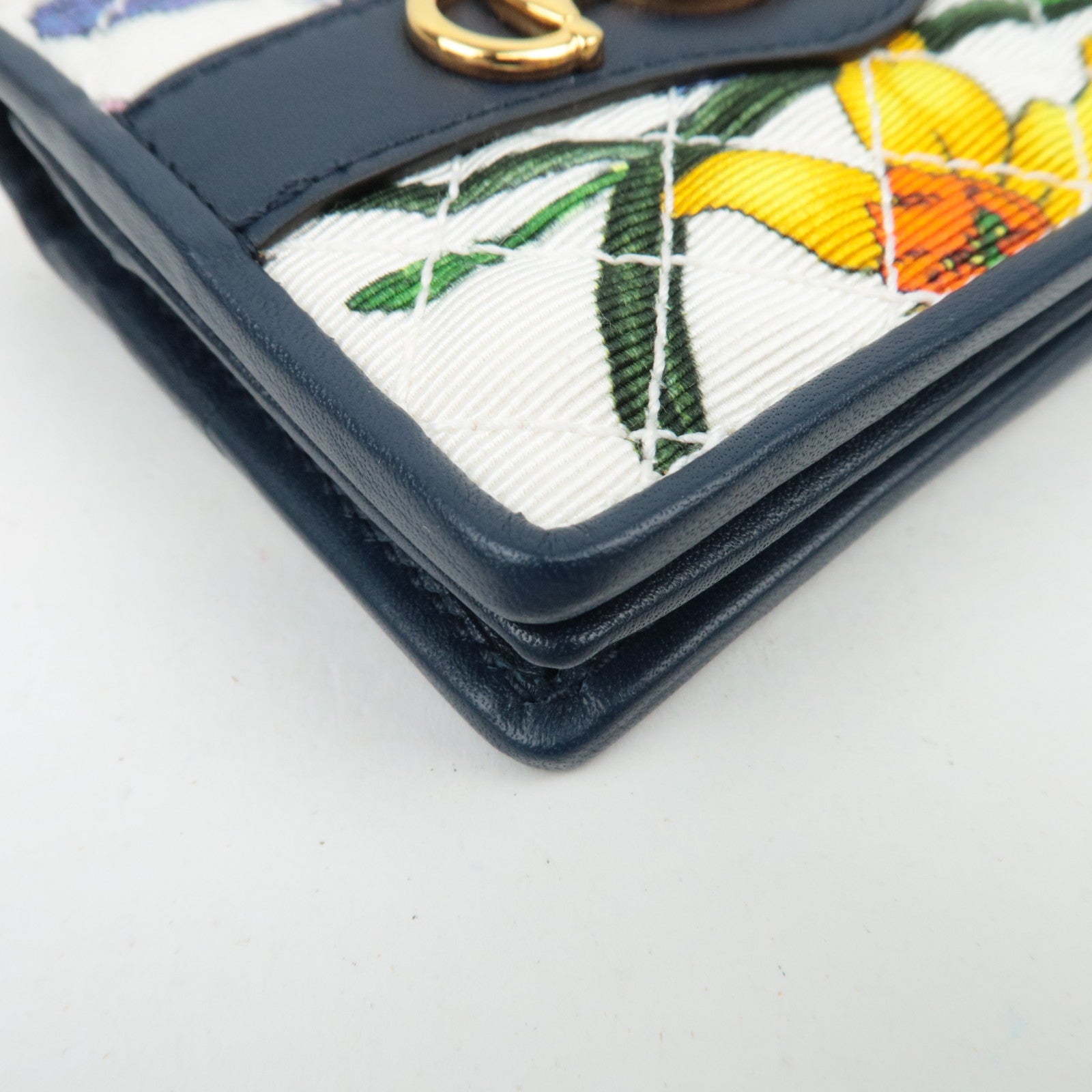 GUCCI Flora Bi Fold Compact Wallet Navy White 536353 *Box, dust bag