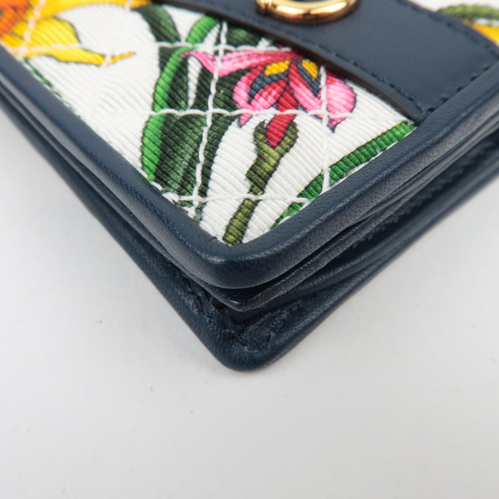 GUCCI Flora Bi Fold Compact Wallet Navy White 536353 *Box, dust bag