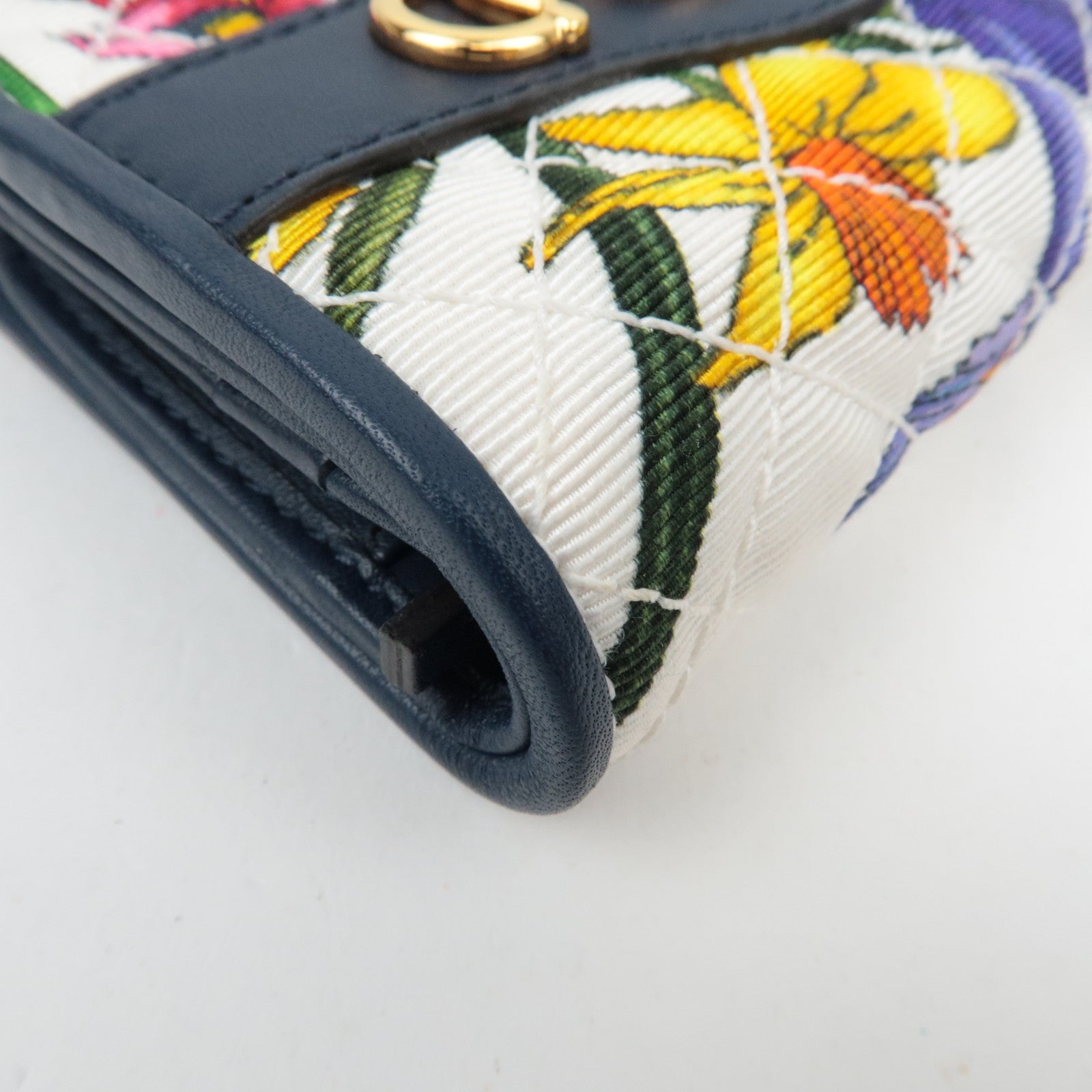 GUCCI Flora Bi Fold Compact Wallet Navy White 536353 *Box, dust bag