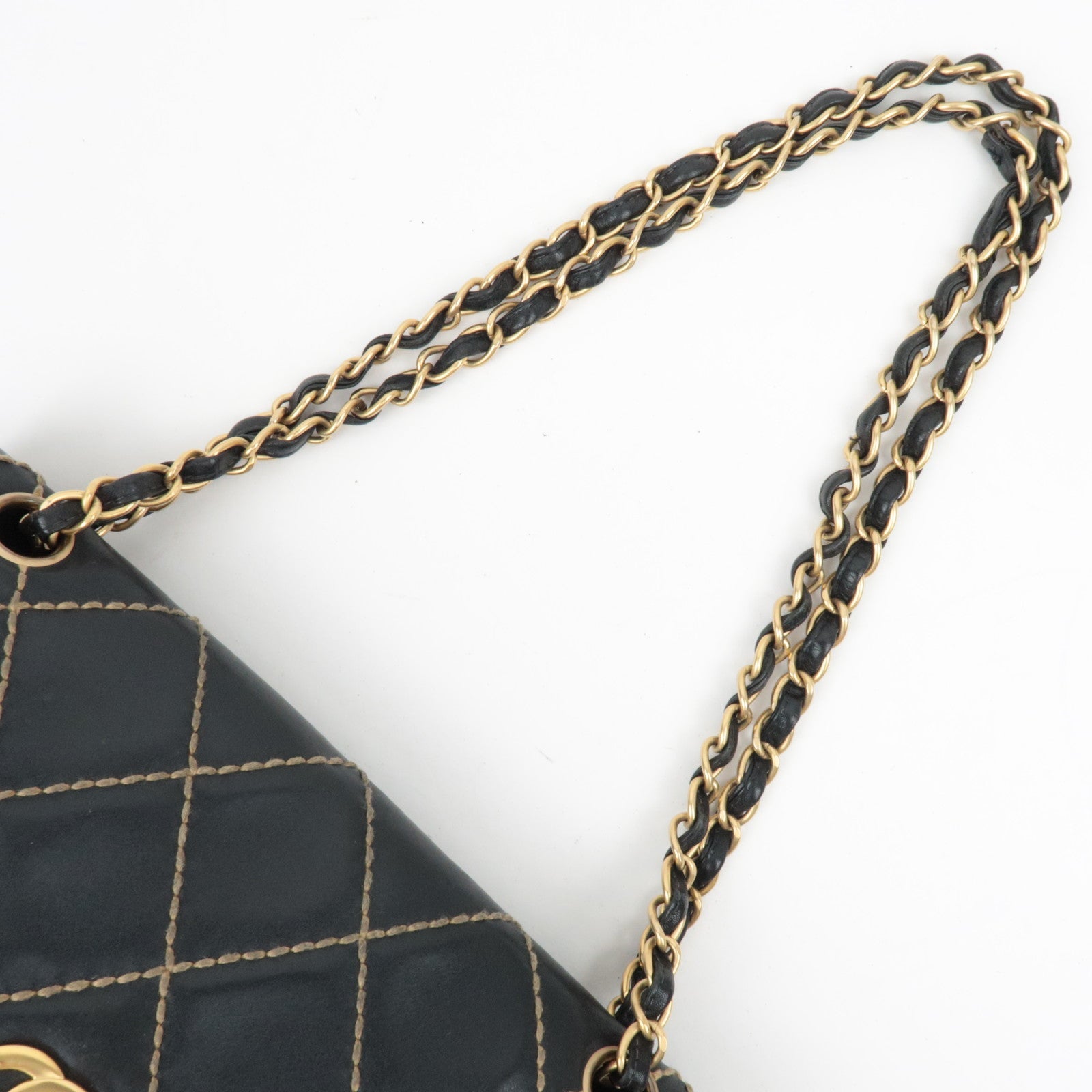 CHANEL WildStitch Leather W Chain Bag Black Gold HDW A14687 *Dust bag, G Card
