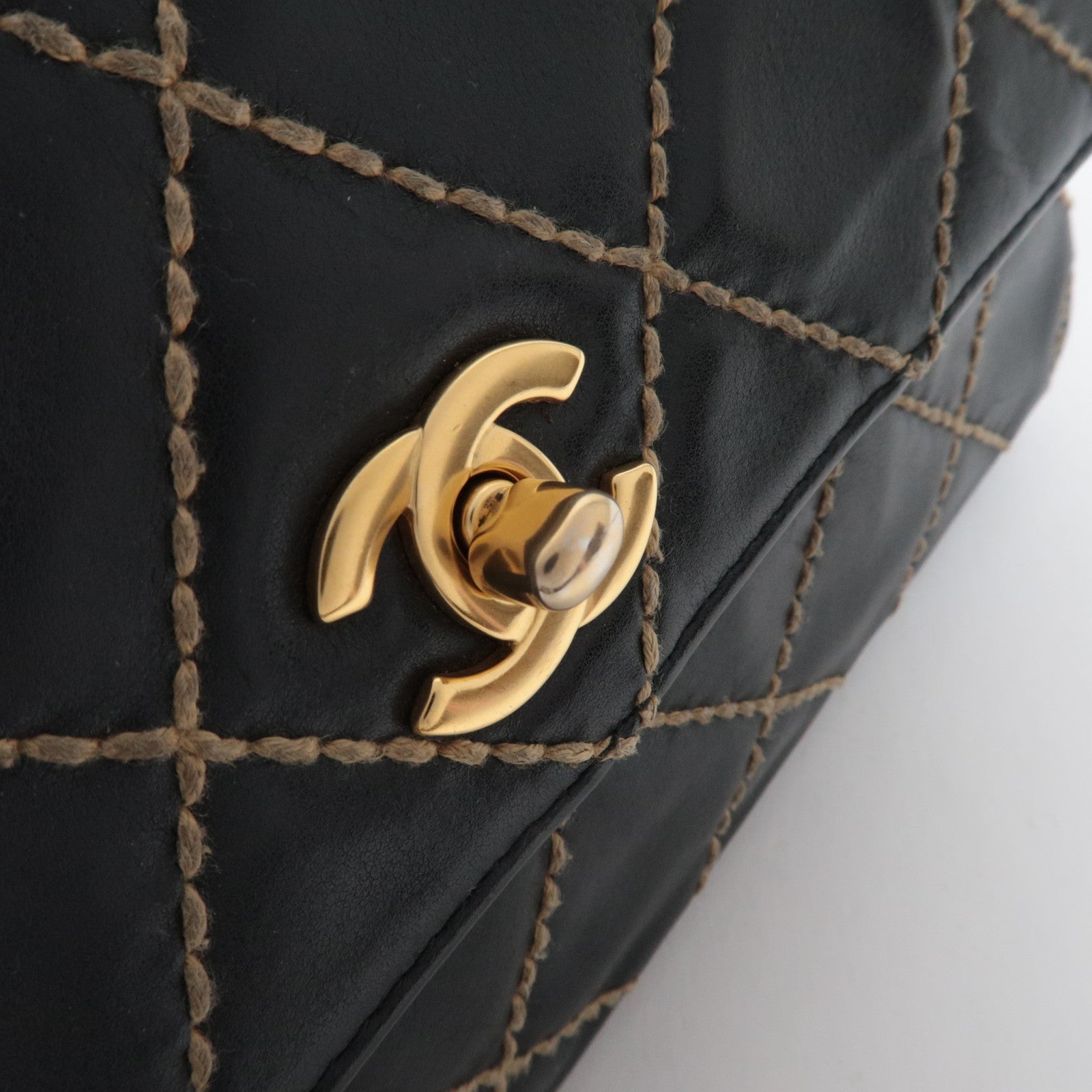 CHANEL WildStitch Leather W Chain Bag Black Gold HDW A14687 *Dust bag, G Card