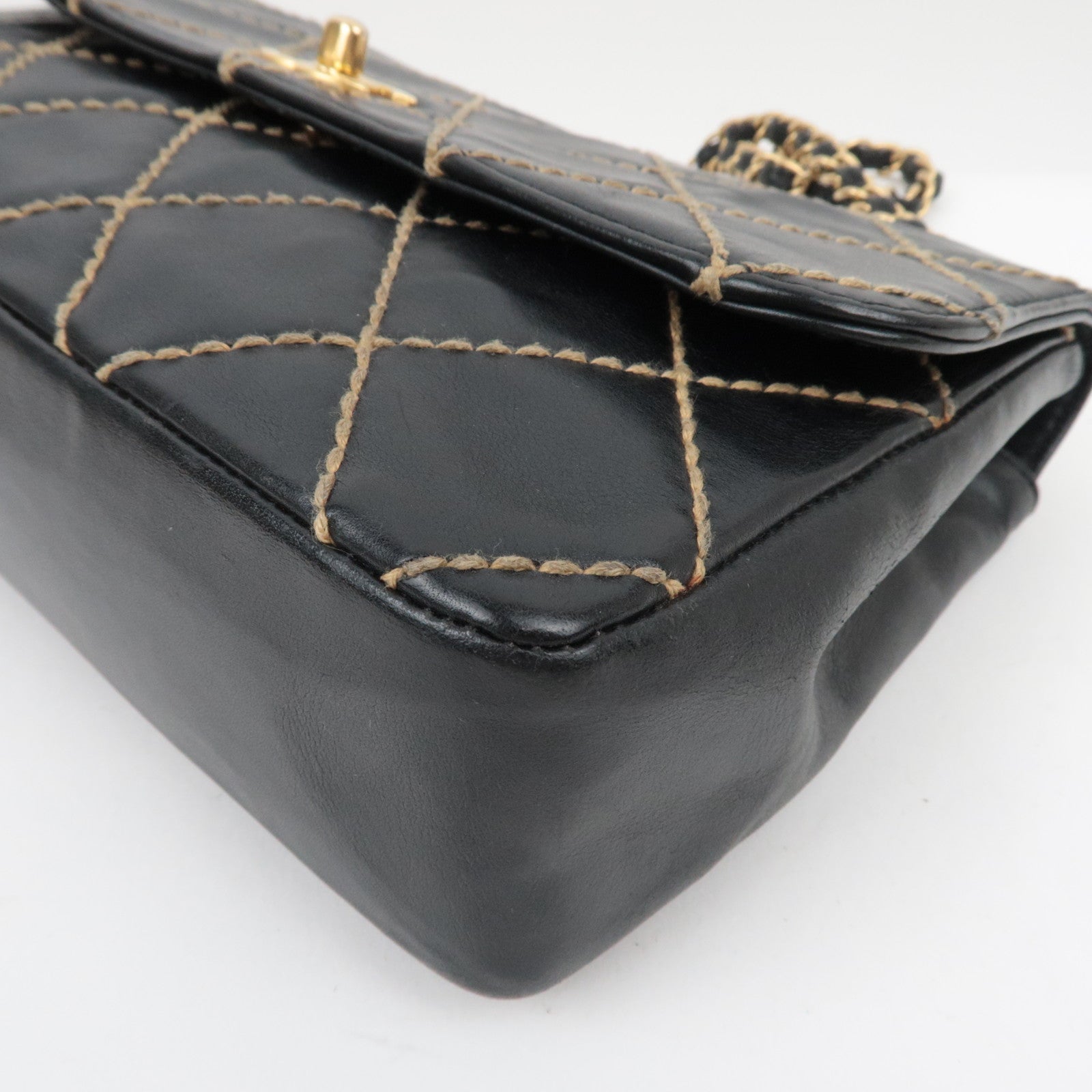 CHANEL WildStitch Leather W Chain Bag Black Gold HDW A14687 *Dust bag, G Card