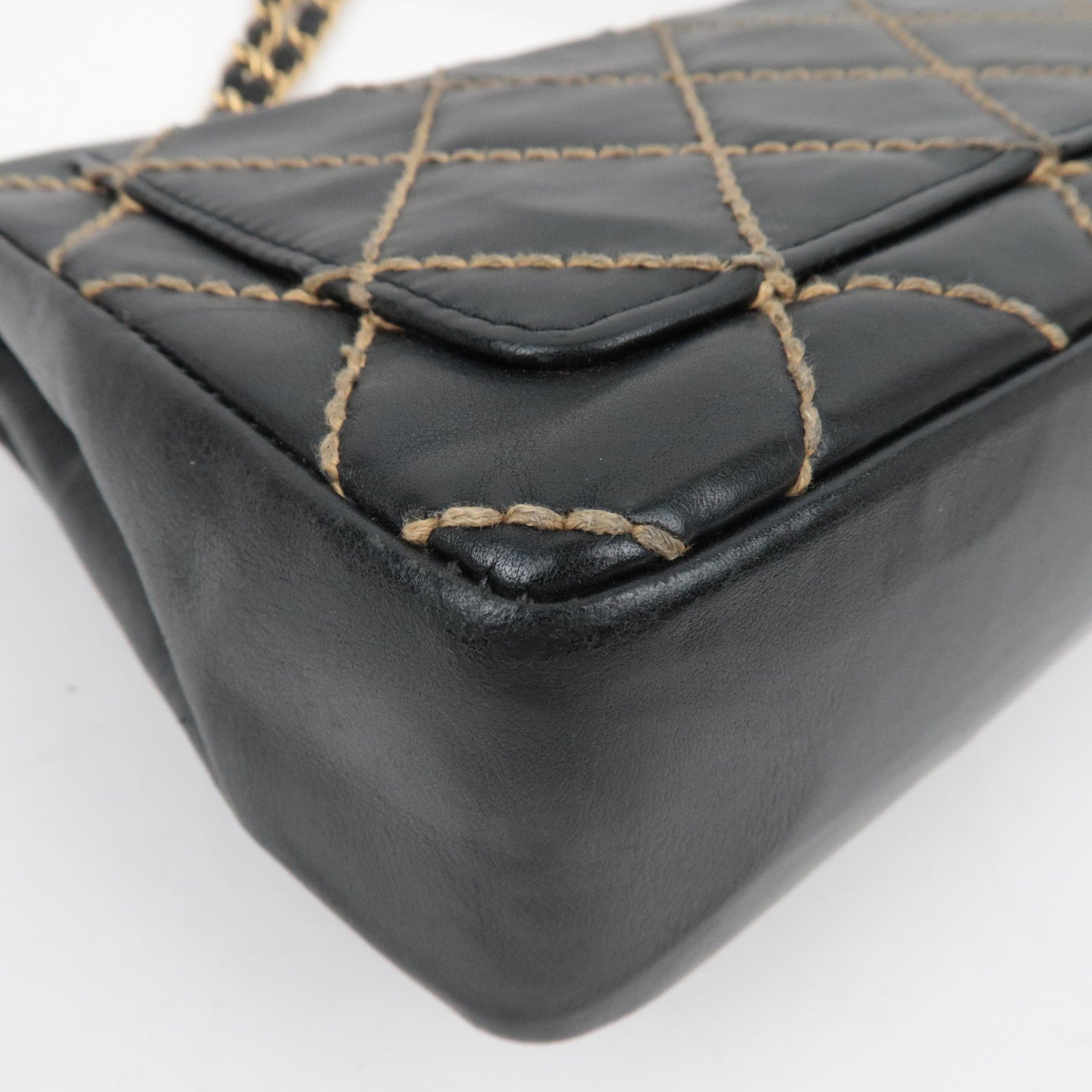 CHANEL WildStitch Leather W Chain Bag Black Gold HDW A14687 *Dust bag, G Card