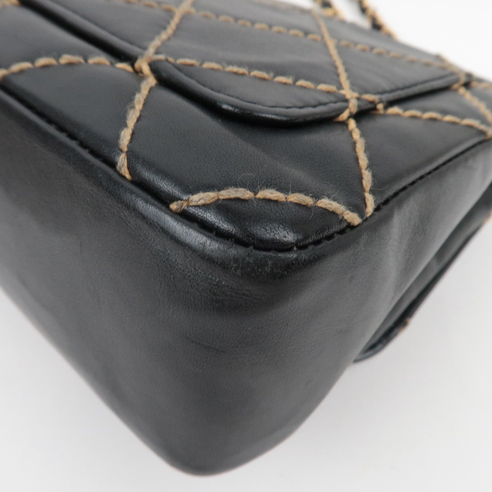 CHANEL WildStitch Leather W Chain Bag Black Gold HDW A14687 *Dust bag, G Card