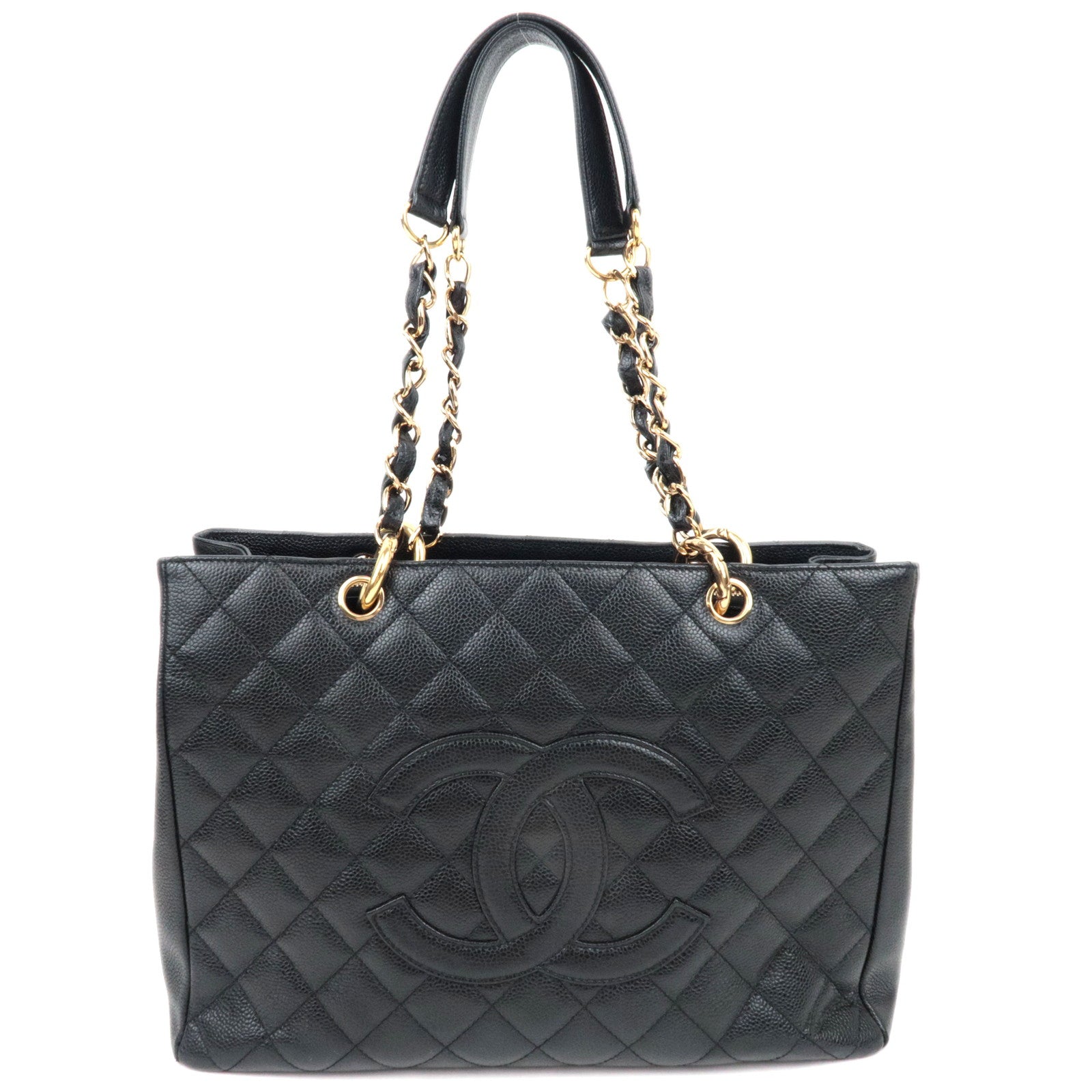 CHANEL Caviar Skin GST Chain Tote Bag Black Gold HDW A50995/8201624