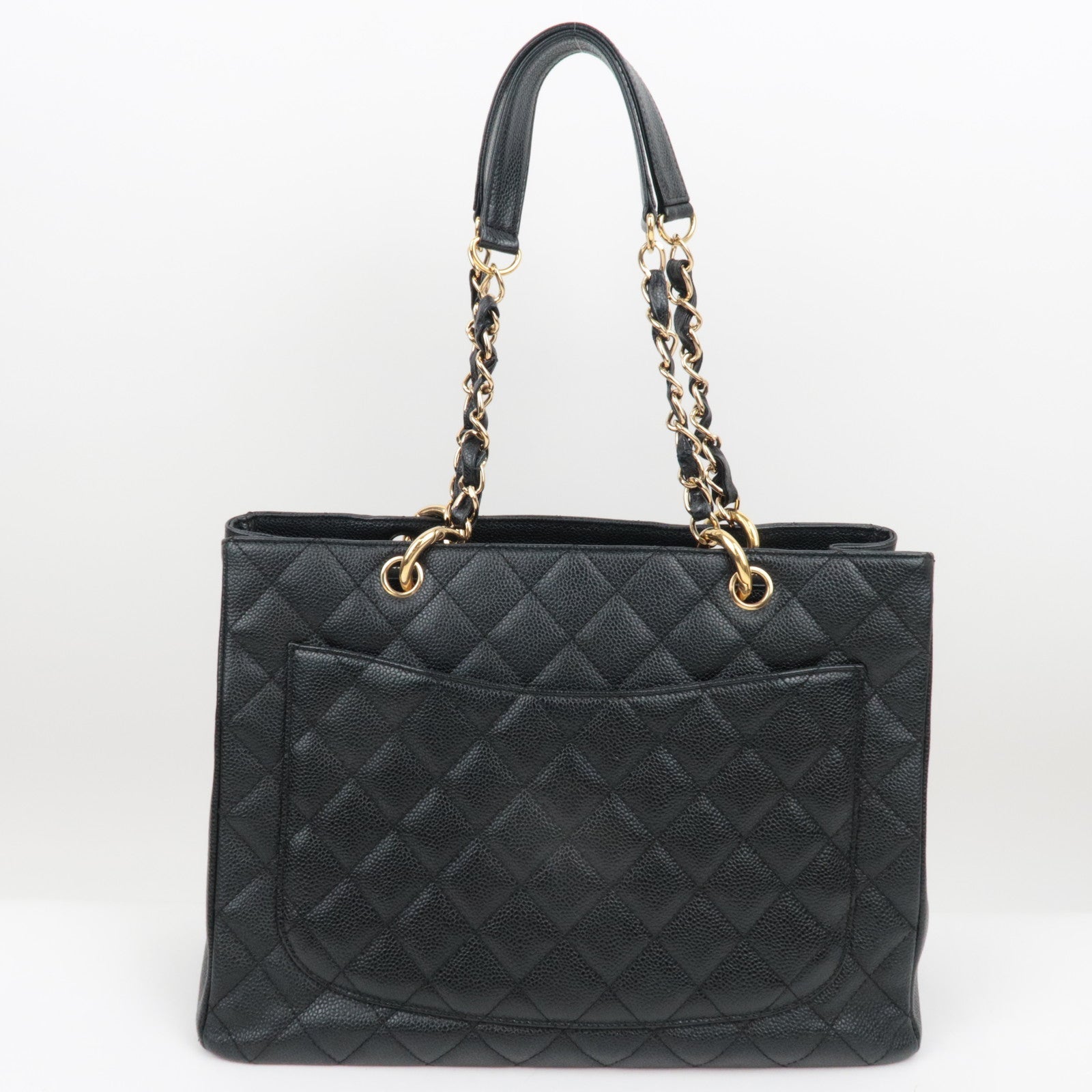 CHANEL Caviar Skin GST Chain Tote Bag Black Gold HDW A50995/8201624