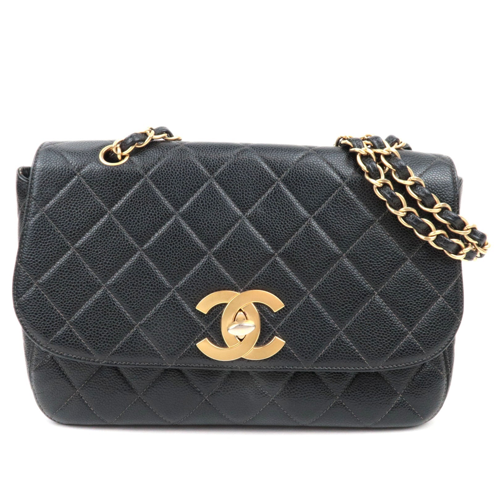 CHANEL Matelasse Caviar Skin Big Coco Chain Bag Black