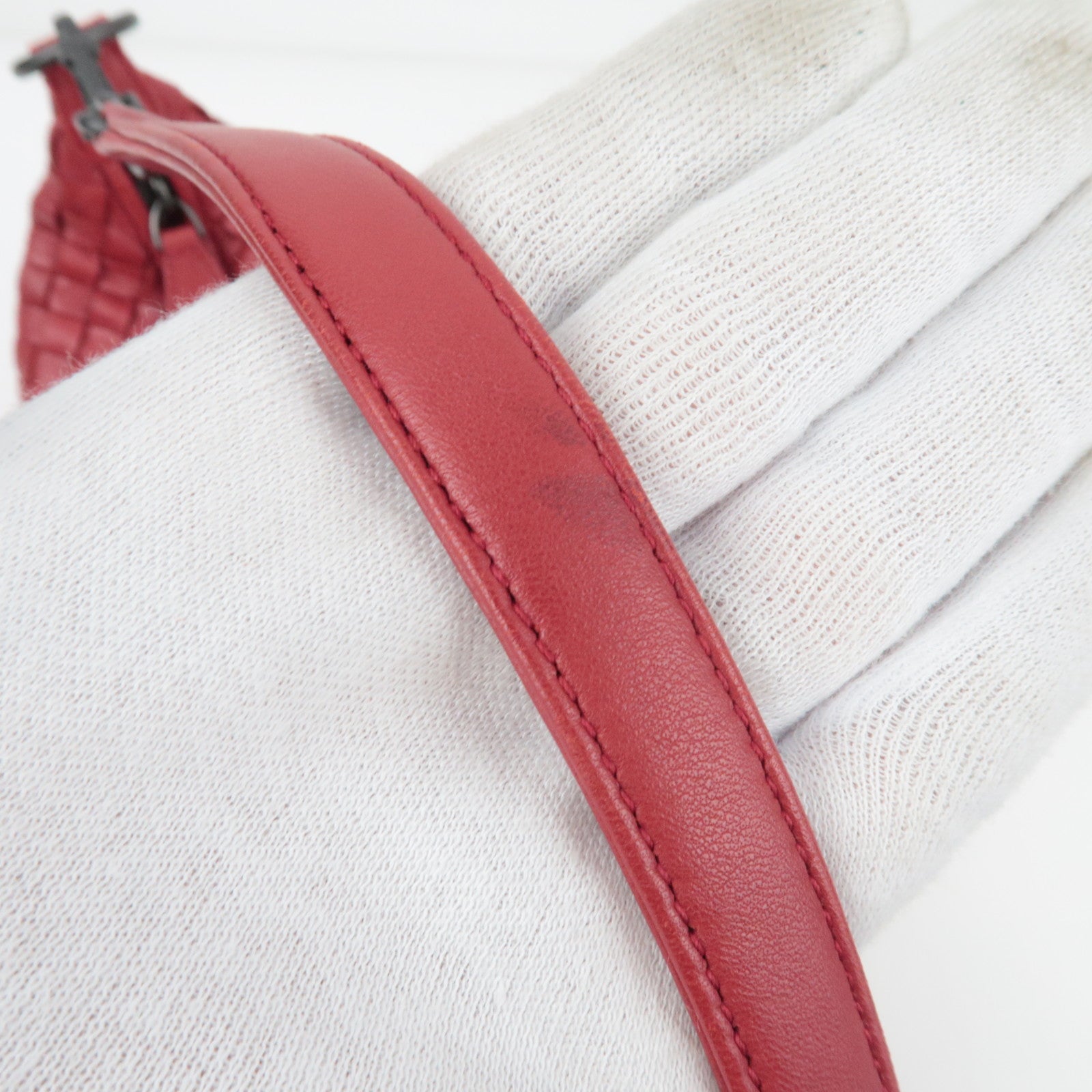 BOTTEGA VENETA Intrecciato Leather Shoulder Bag Red