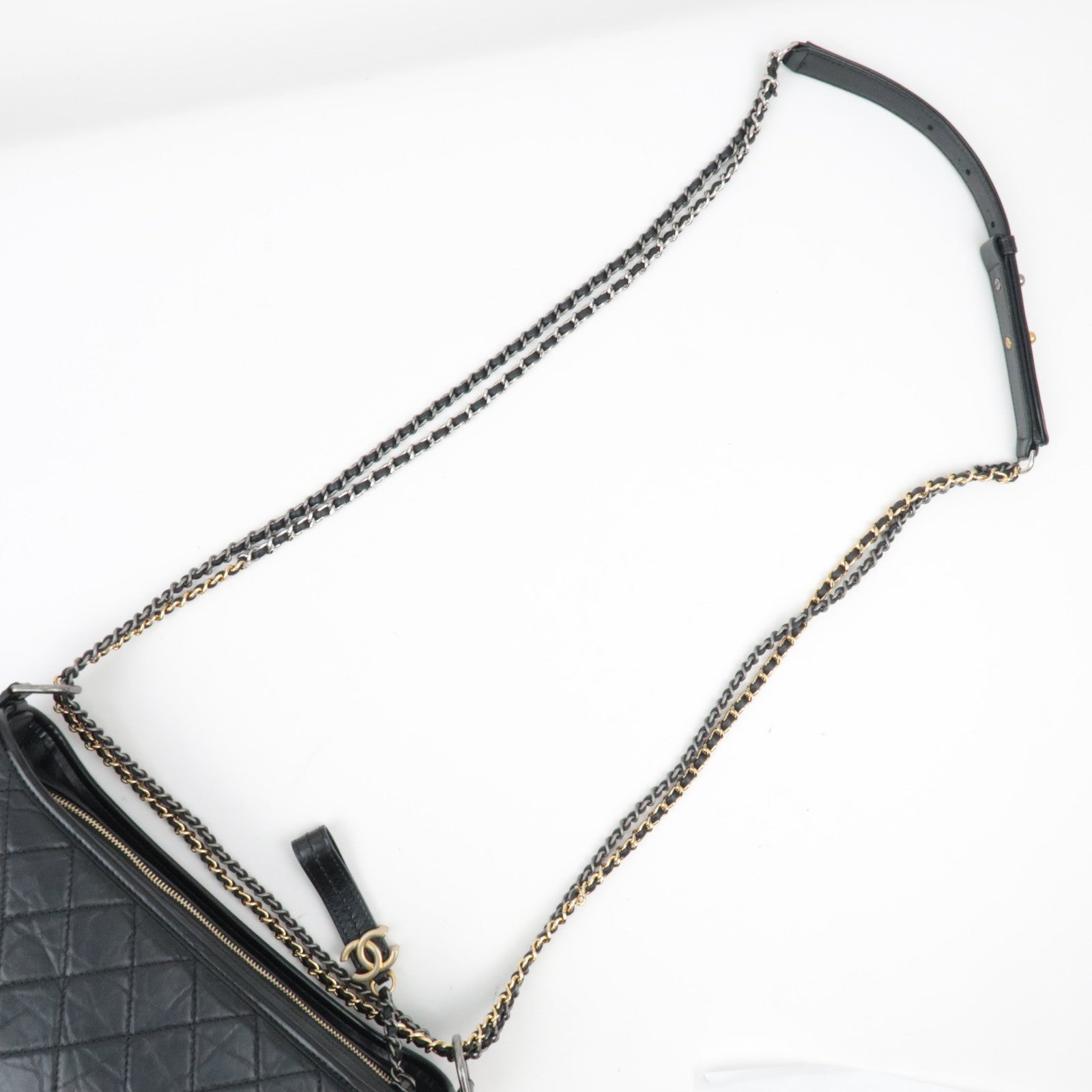 CHANEL Gabrielle Vintage Calf Chain Shoulder Bag Medium Black *Box, Dust bag, G Card