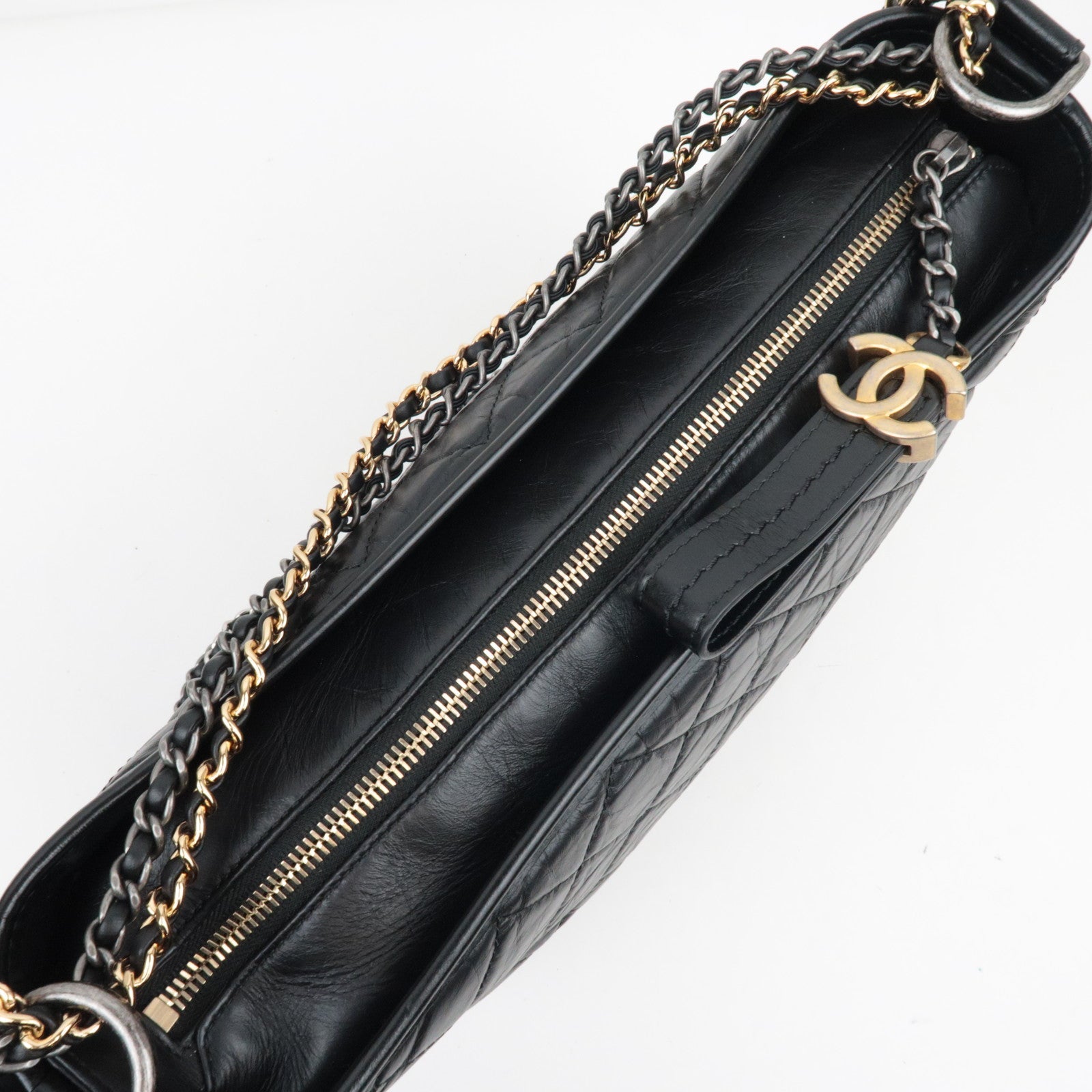 CHANEL Gabrielle Vintage Calf Chain Shoulder Bag Medium Black *Box, Dust bag, G Card