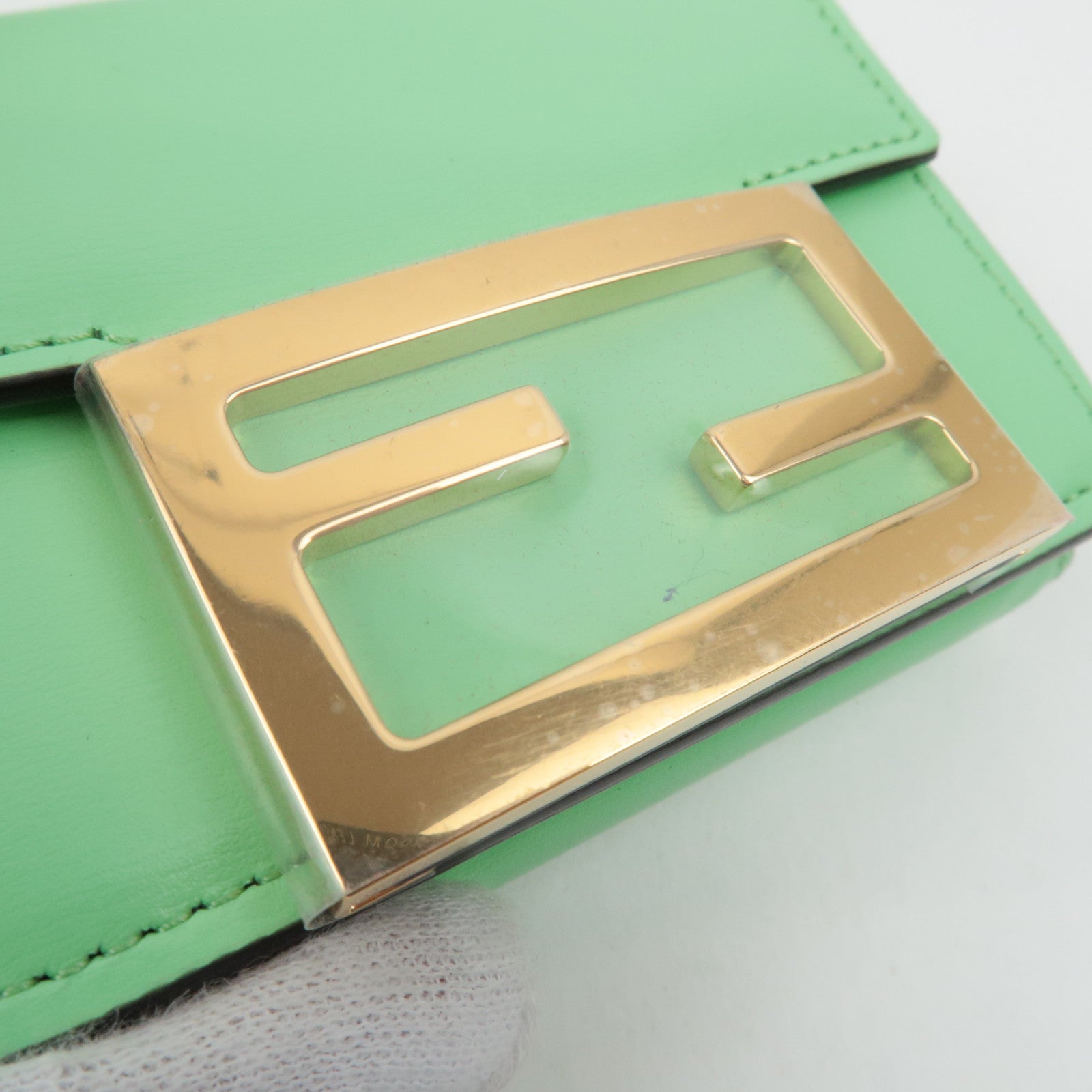 FENDI Micro Baguette Tri Fold Shoulder Wallet Light Green 8M0482 *Box, Dust bag